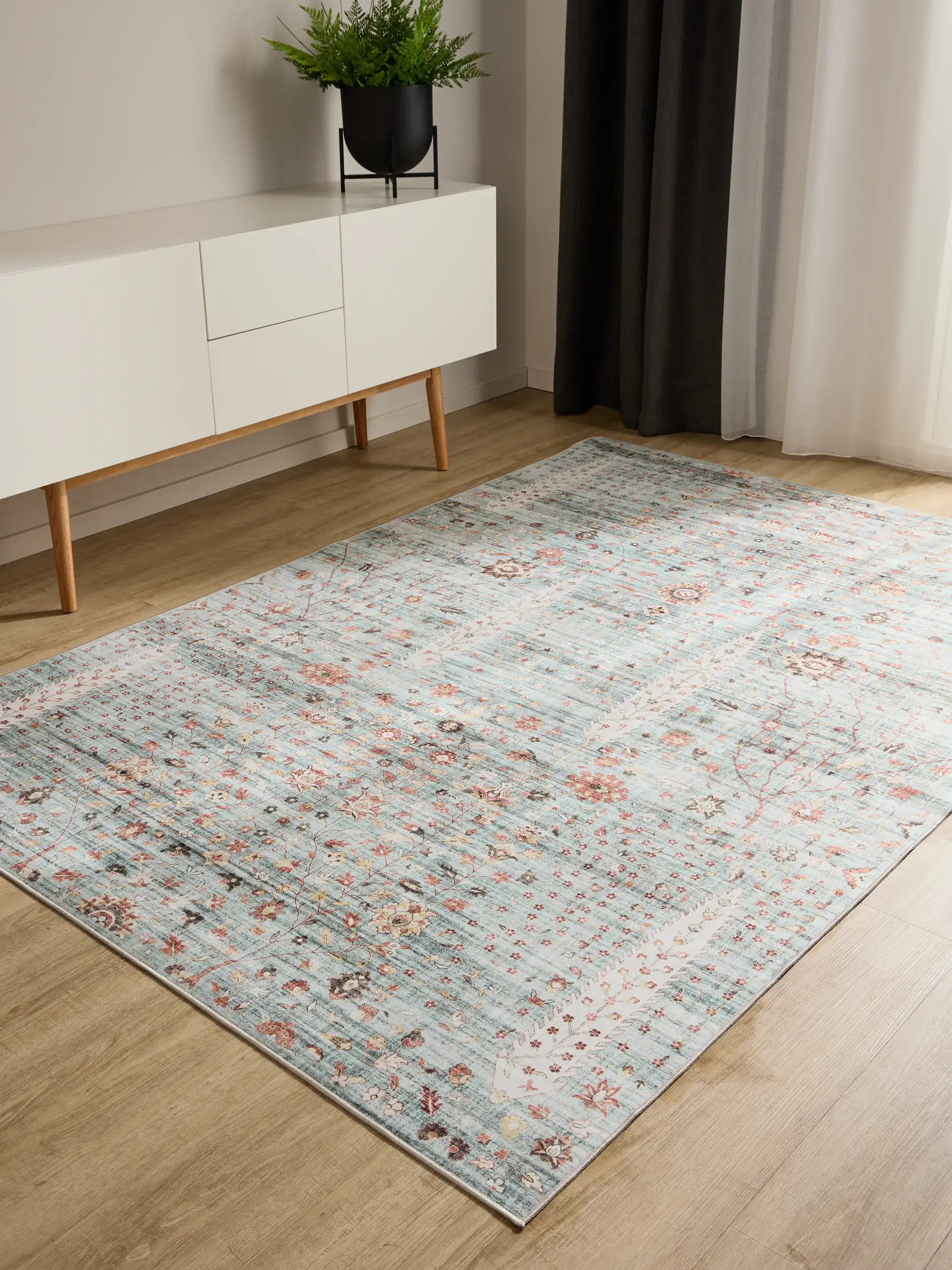 Rug made of 100% Polyester in Turquoise with a 100% Polyester high pile by benuta Basic