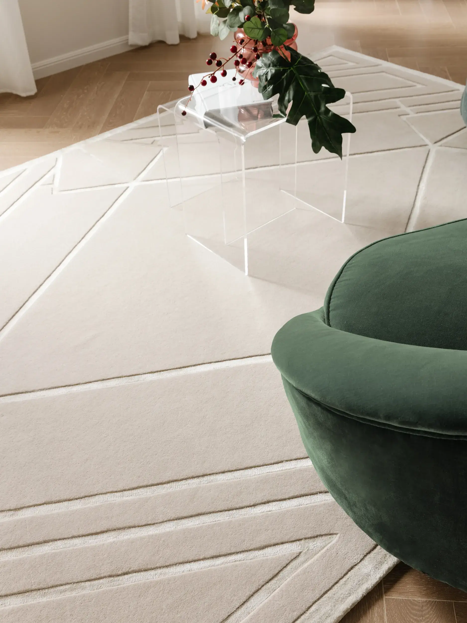 Teppich aus 80% Wolle, 20% Lyocell (Tencel™) in Beige mit 80% Wolle, 20% Lyocell (Tencel™) hohem Flor von benuta Finest