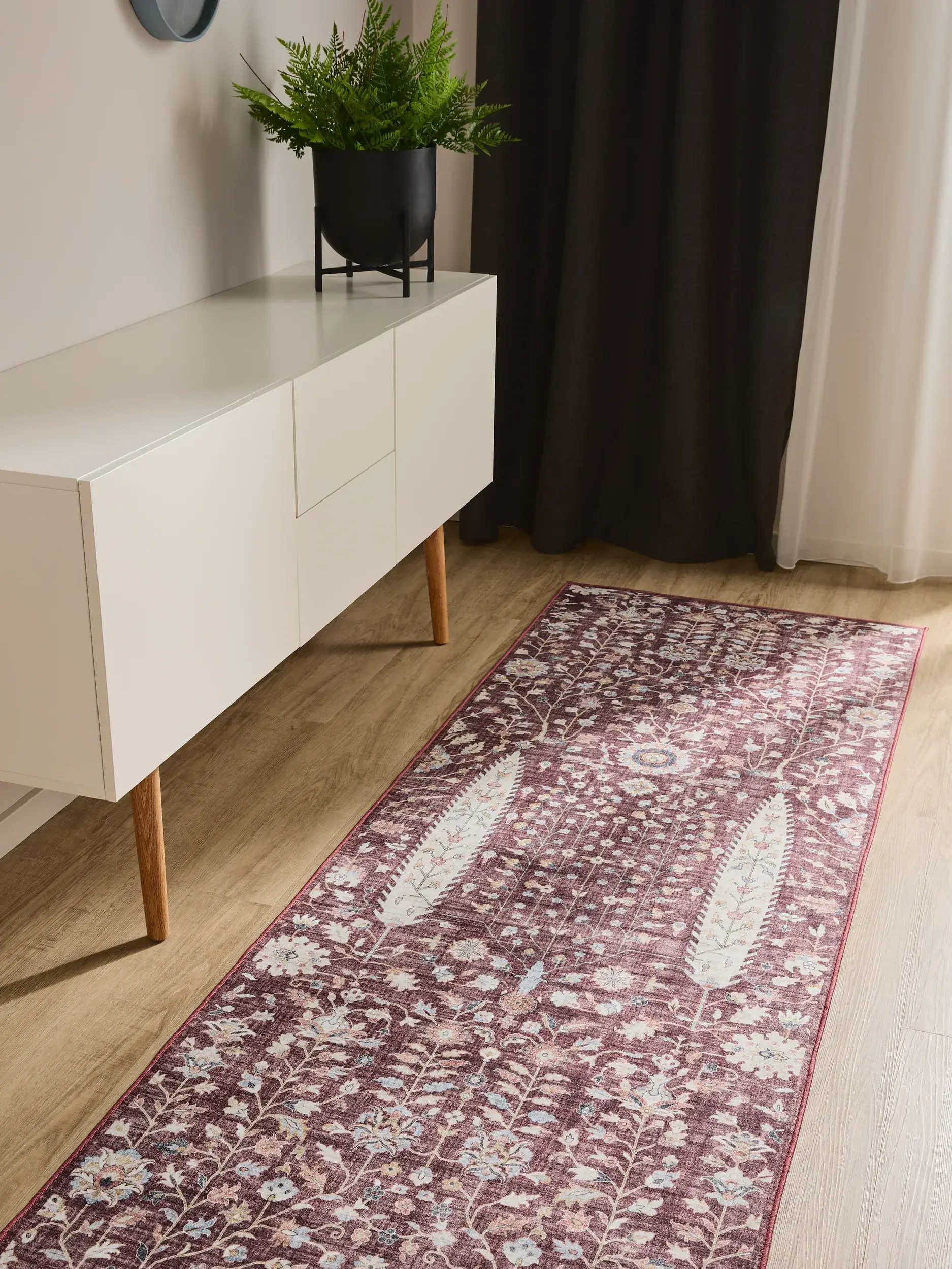 Rug made of 100% Polyester in Red with a 100% Polyester high pile by benuta Basic