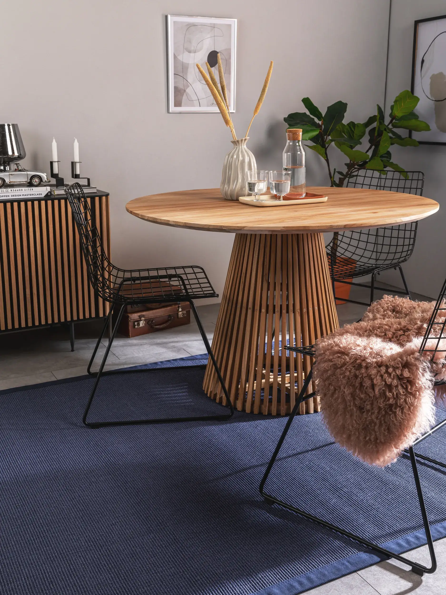 Teppich aus 100% Sisal in Blau mit 100% Sisal hohem Flor von benuta Nest