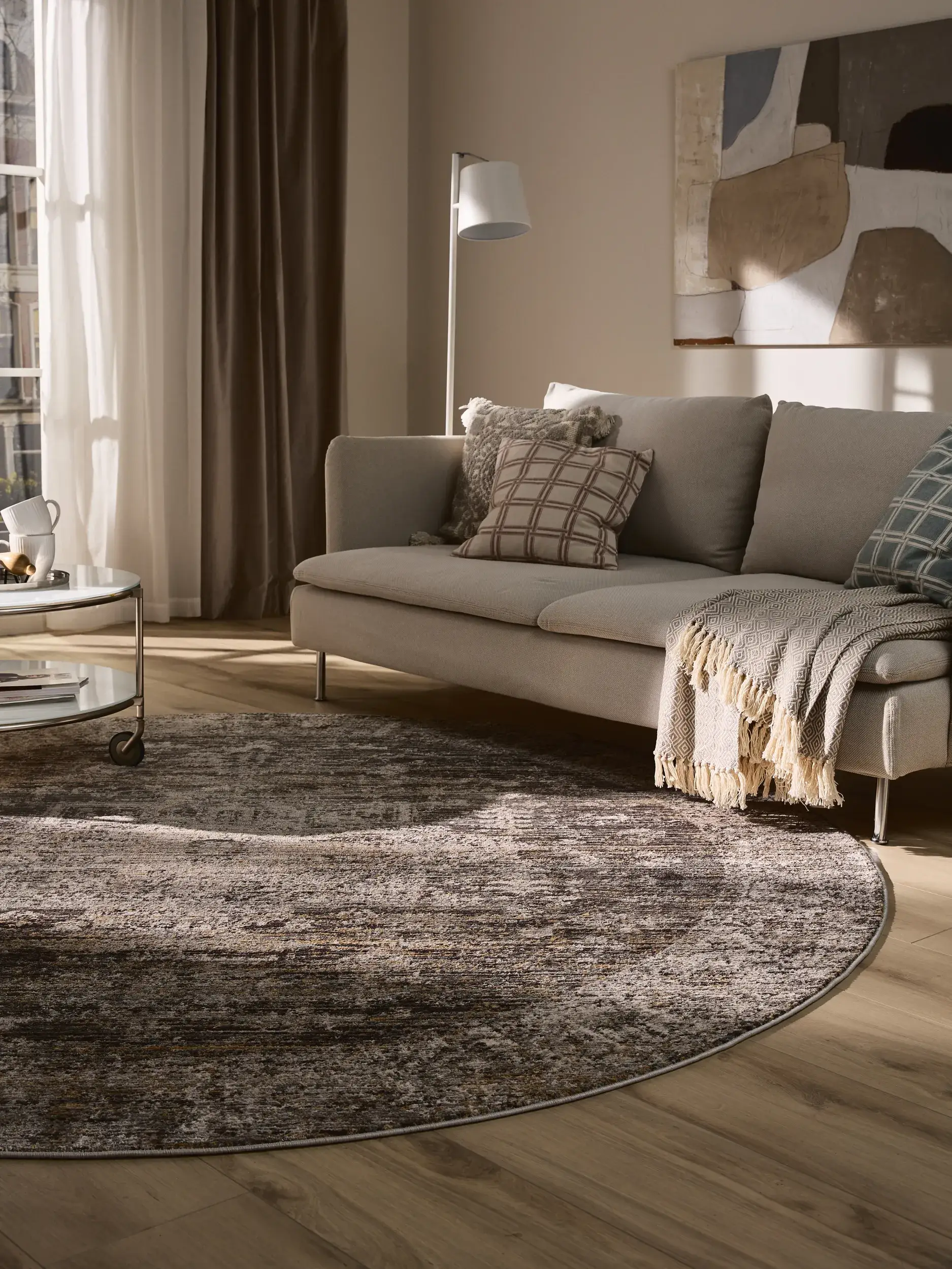 Teppich aus 100% Polyester in Grau mit 100% Polyester hohem Flor von benuta Nest