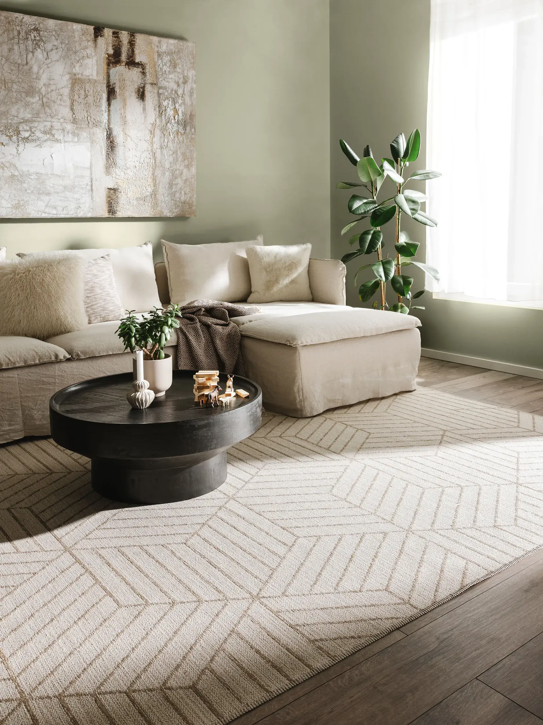 Teppich aus 65% Polyester (recycled PET), 35% Jute in Beige mit 65% Polyester (recycled PET), 35% Jute hohem Flor von benuta Nest