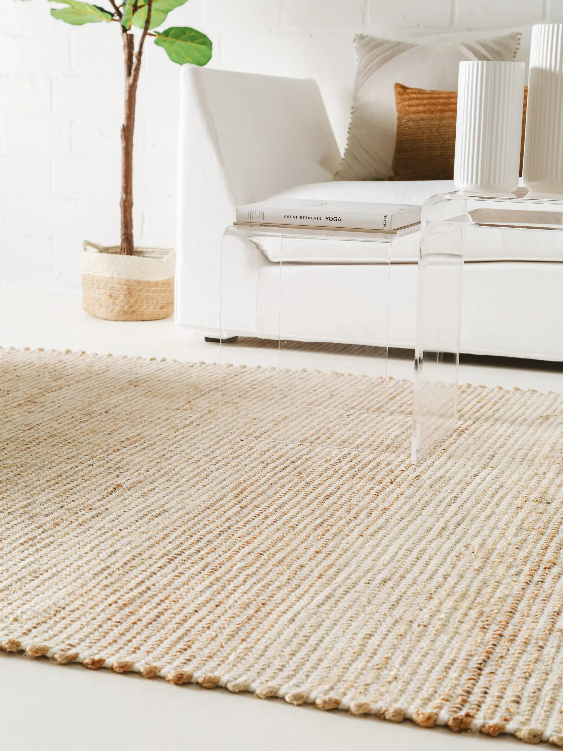 Matta av 70% Jute, 20% Ull, 10% Bomull i Beige med 70% Jute, 20% Ull, 10% Bomull hög lugg från benuta pure
