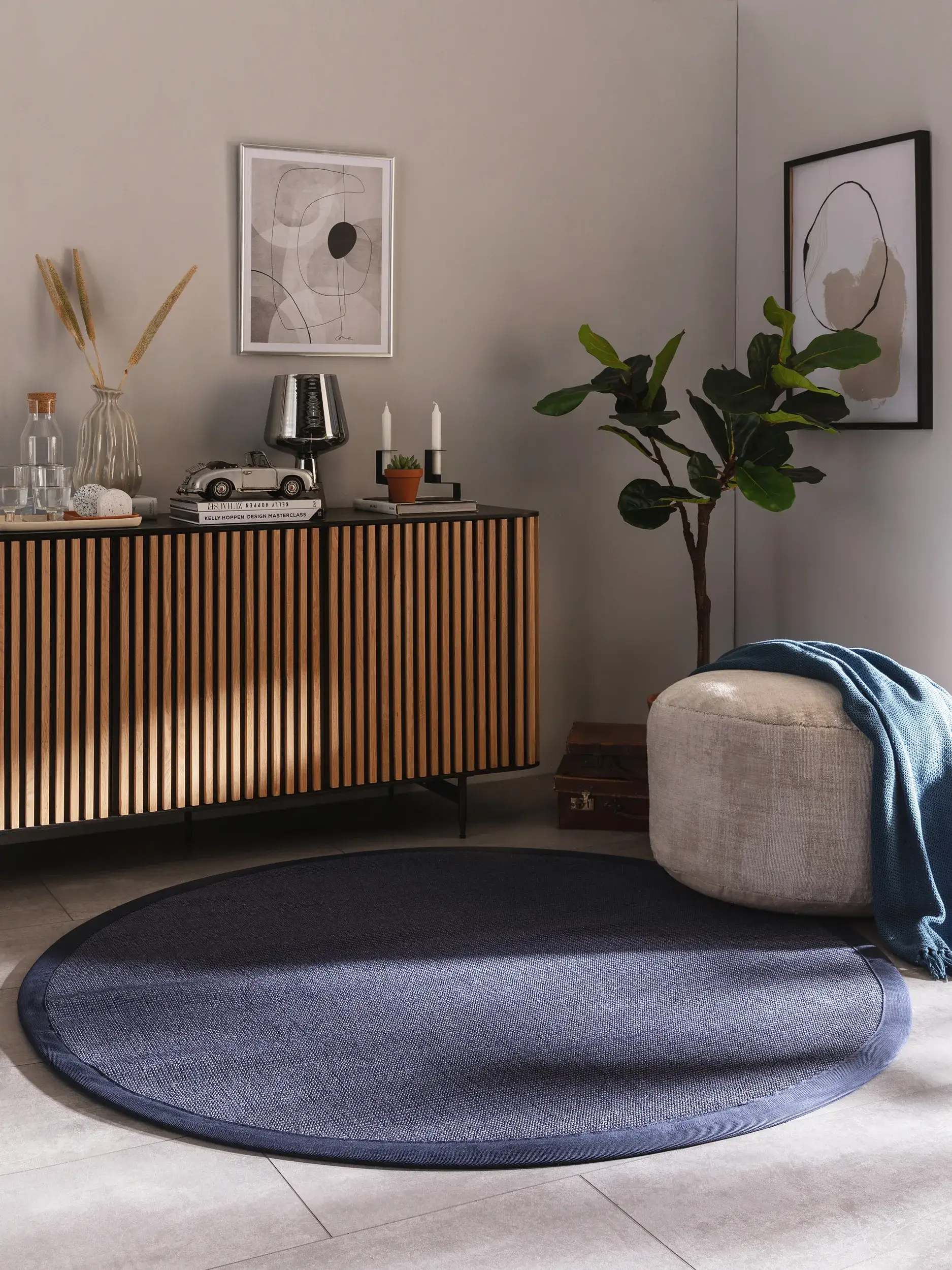 Teppich aus 100% Sisal in Blau mit 100% Sisal hohem Flor von benuta Nest