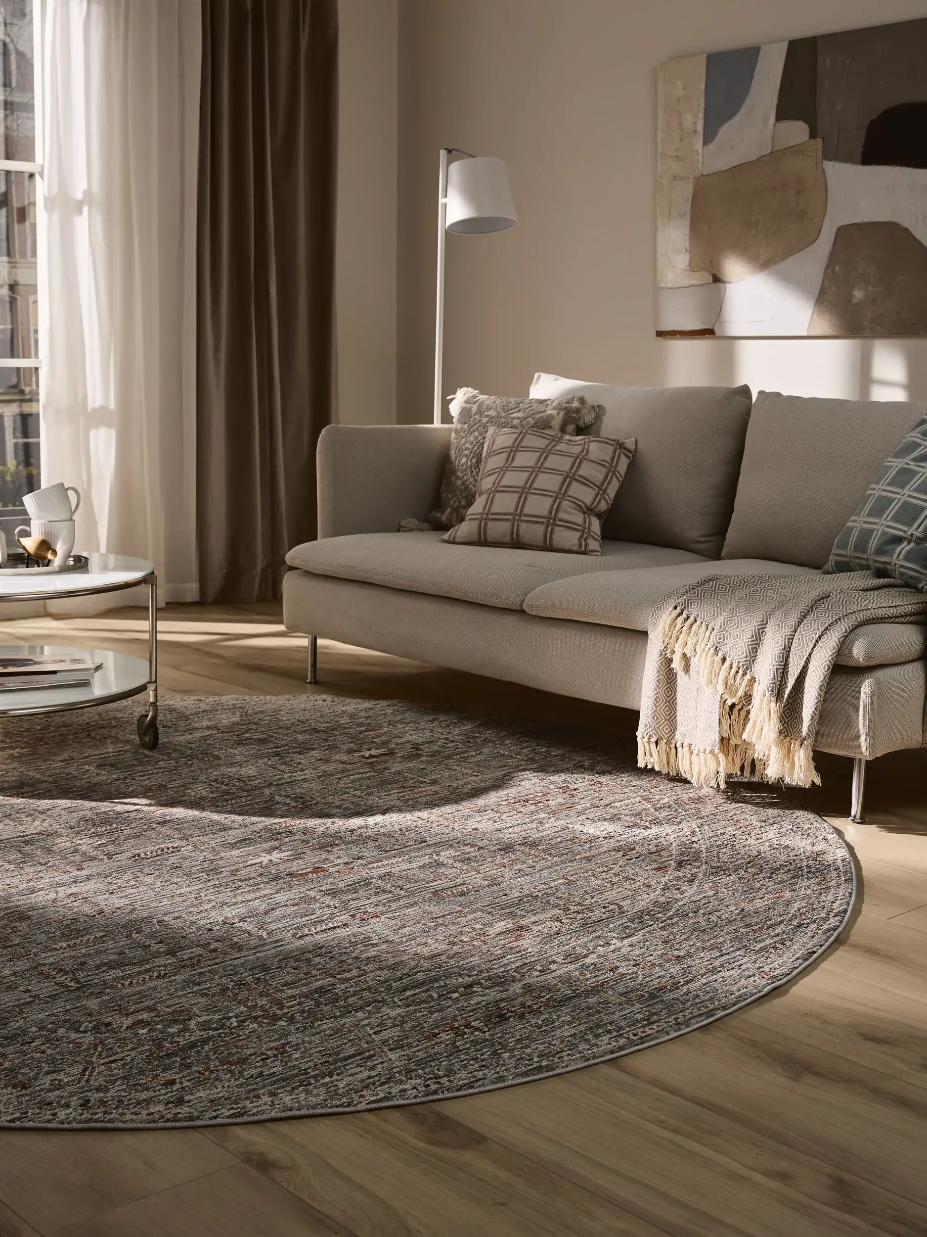 Teppich aus 100% Polyester in Grau mit 100% Polyester hohem Flor von benuta Nest