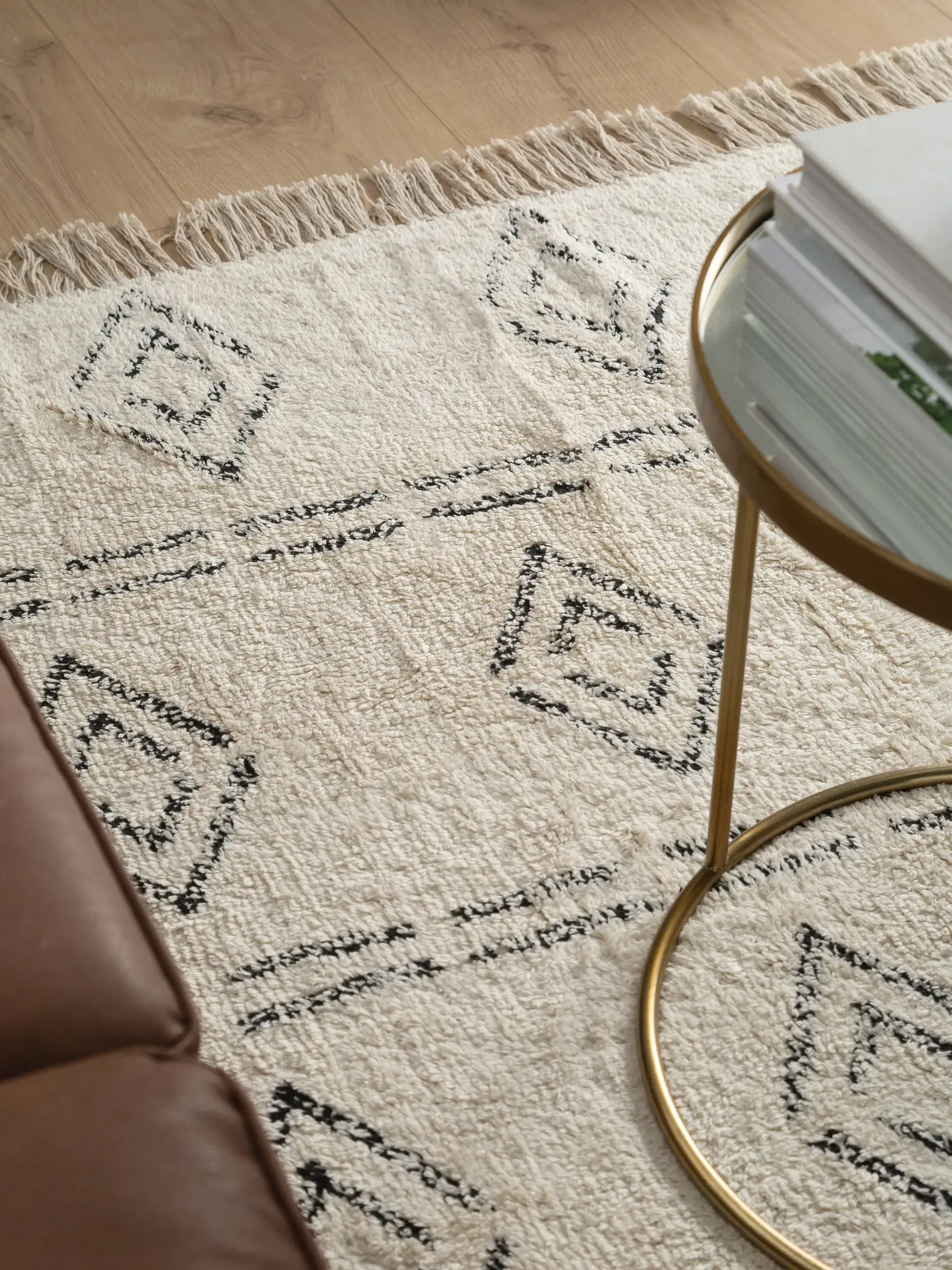 Matta av 100% Bomull i Beige med 100% Bomull hög lugg från benuta nest