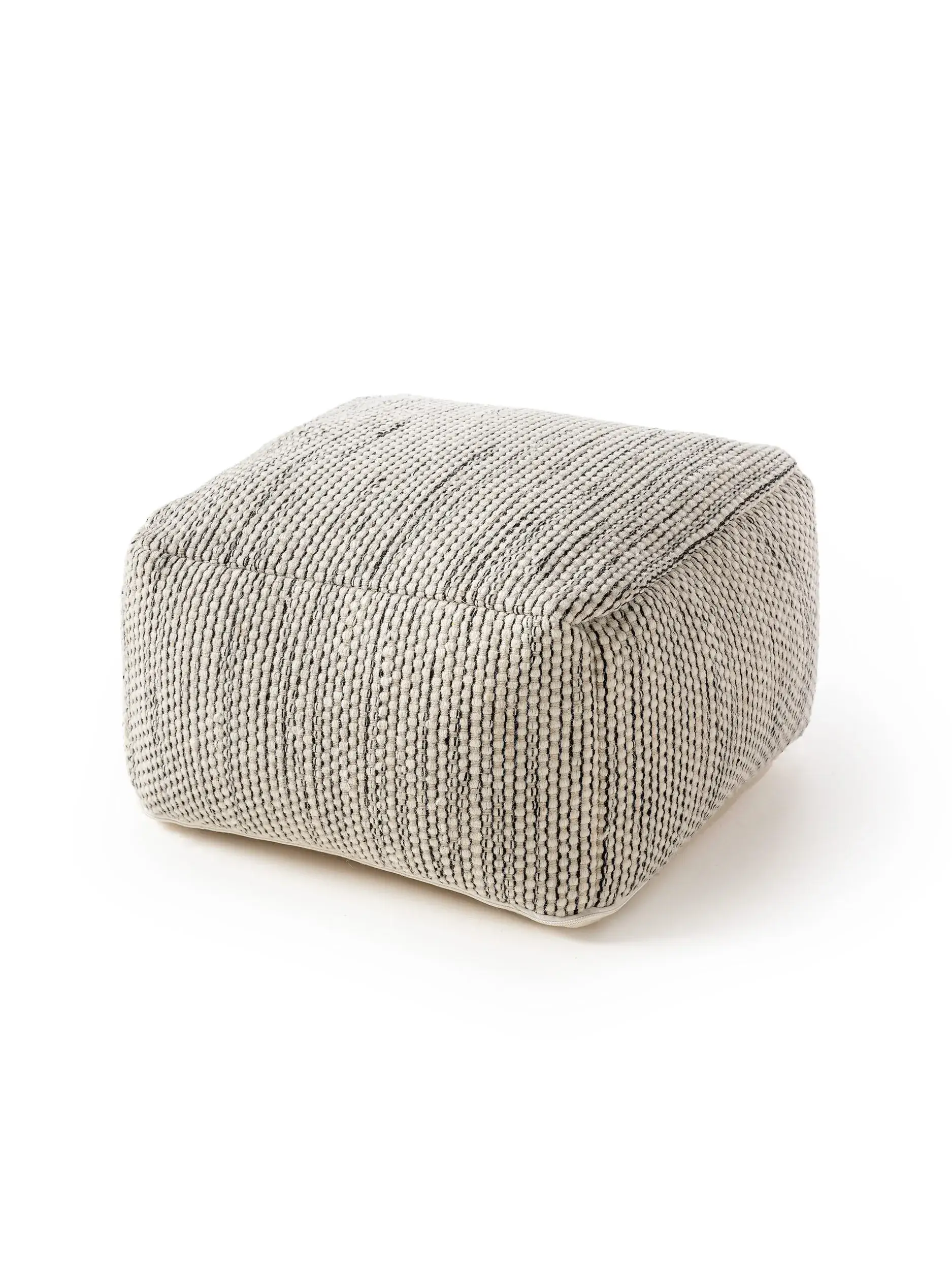Pouf in lana fatto a mano Rocco Beige/Nero in Tintaunita-ontwerp van 80% lana, 20% cotone door benuta pure