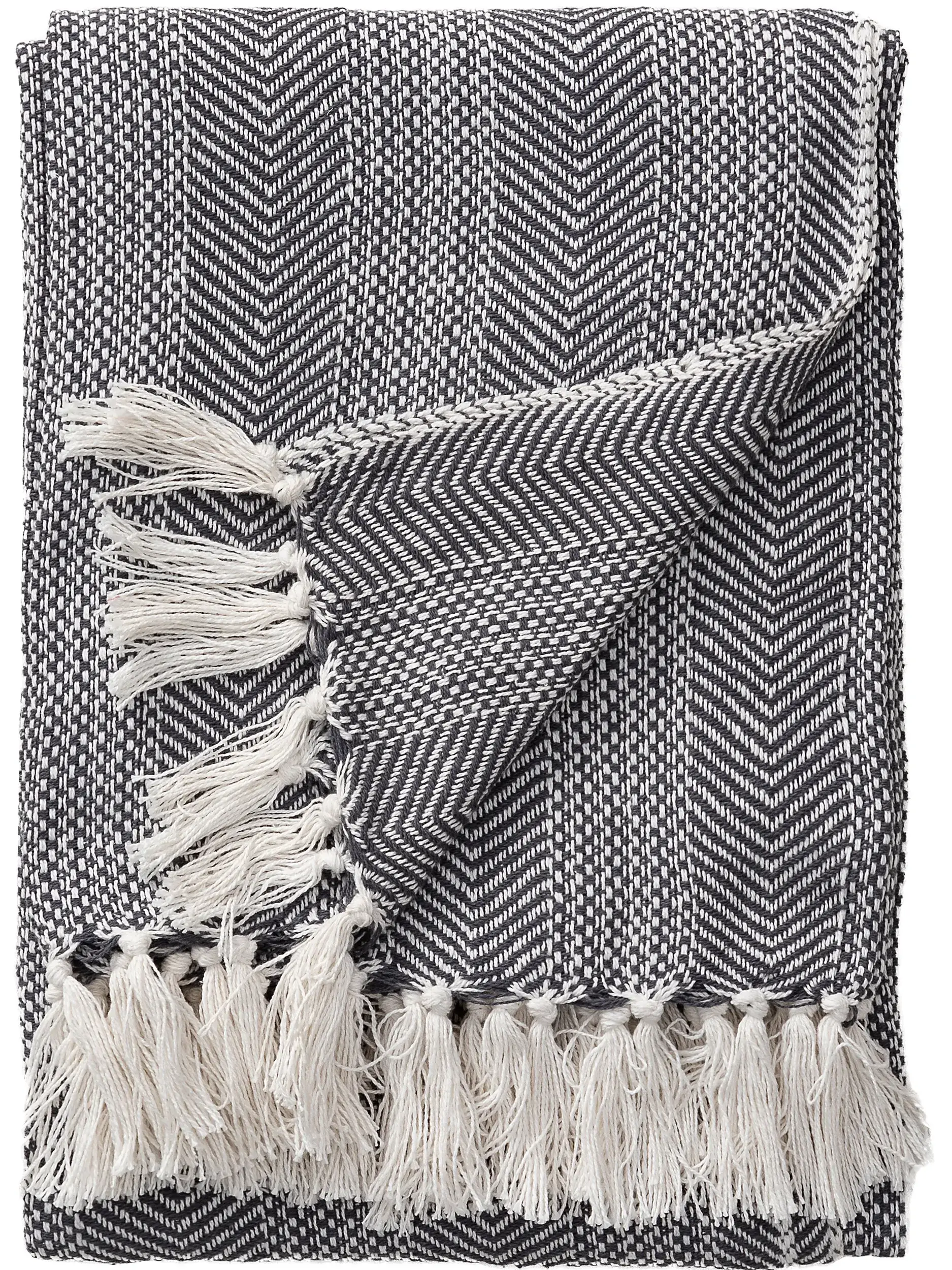 Baumwolldecke Alisea Anthrazit in Ornament design made of 100% Cotton by benuta Nest