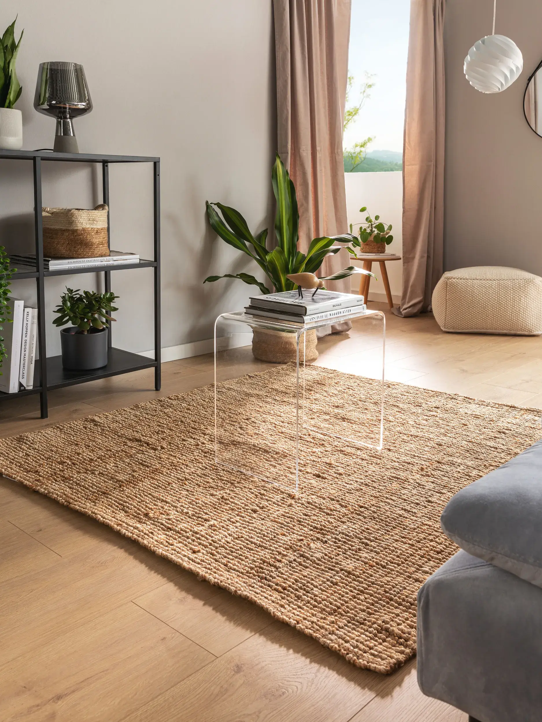 Teppich aus 100% Jute in Beige mit 100% Jute hohem Flor von benuta Pure