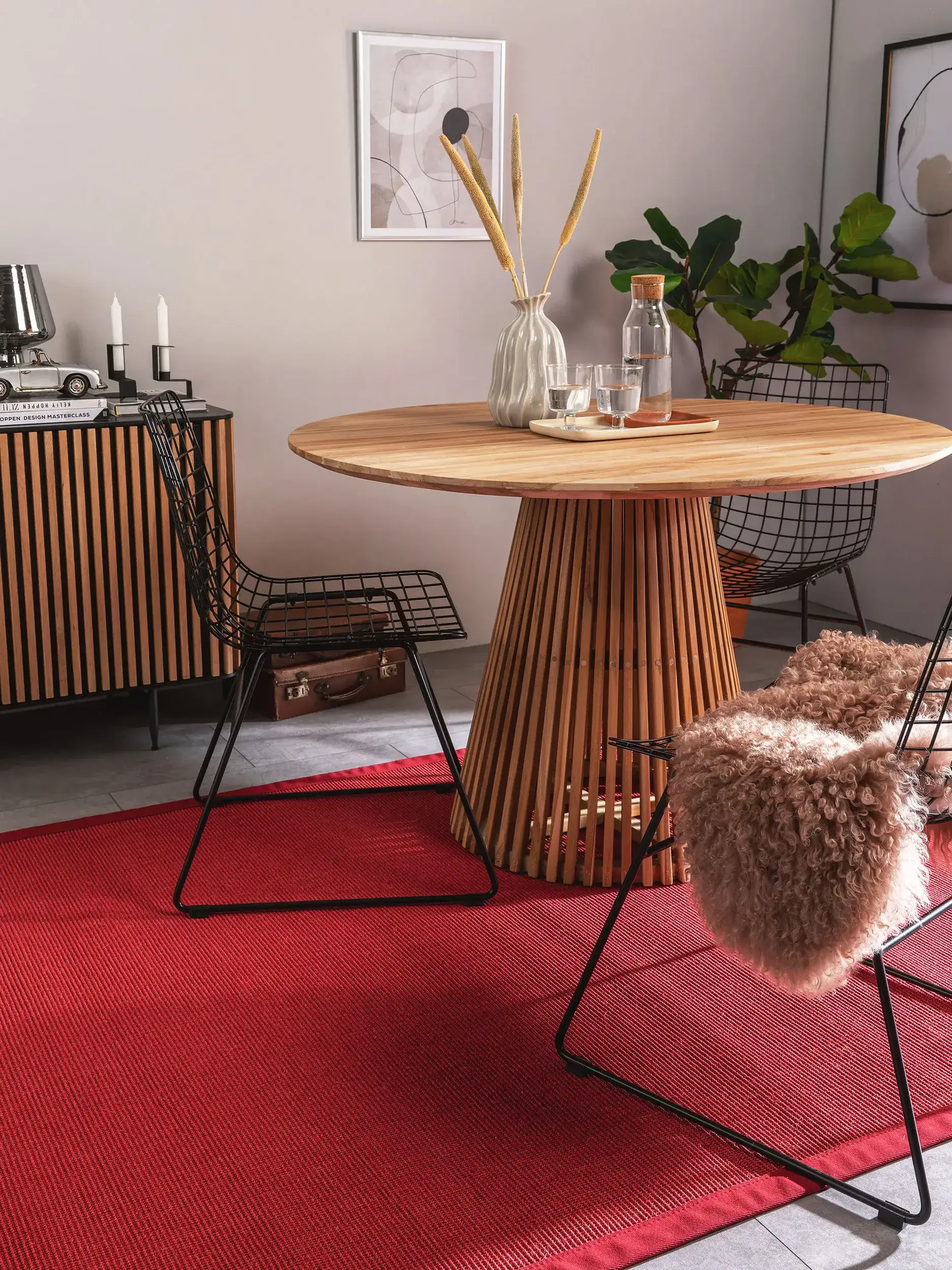 Teppich aus 100% Sisal in Rot mit 100% Sisal hohem Flor von benuta Nest