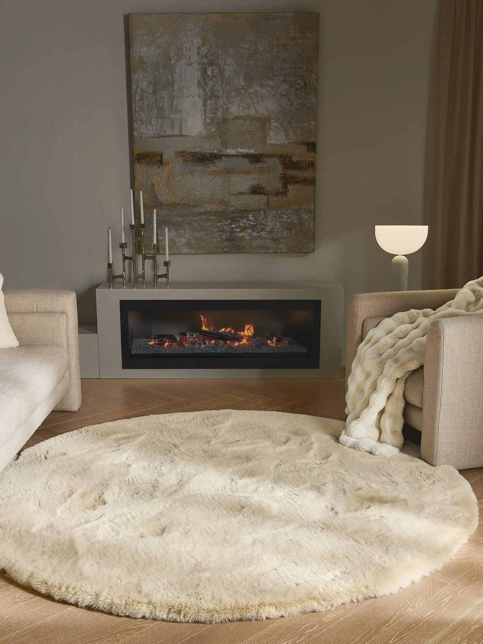 Rug made of 100% Polyester in Beige with a 100% Polyester high pile by benuta Finest