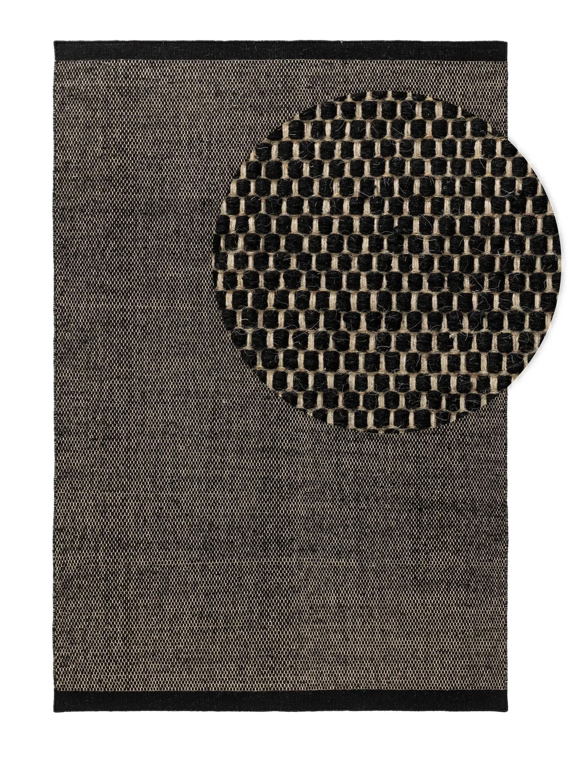 Teppich aus 80% Wolle, 20% Baumwolle in Schwarz/Weiß mit 80% Wolle, 20% Baumwolle hohem Flor von benuta Pure
