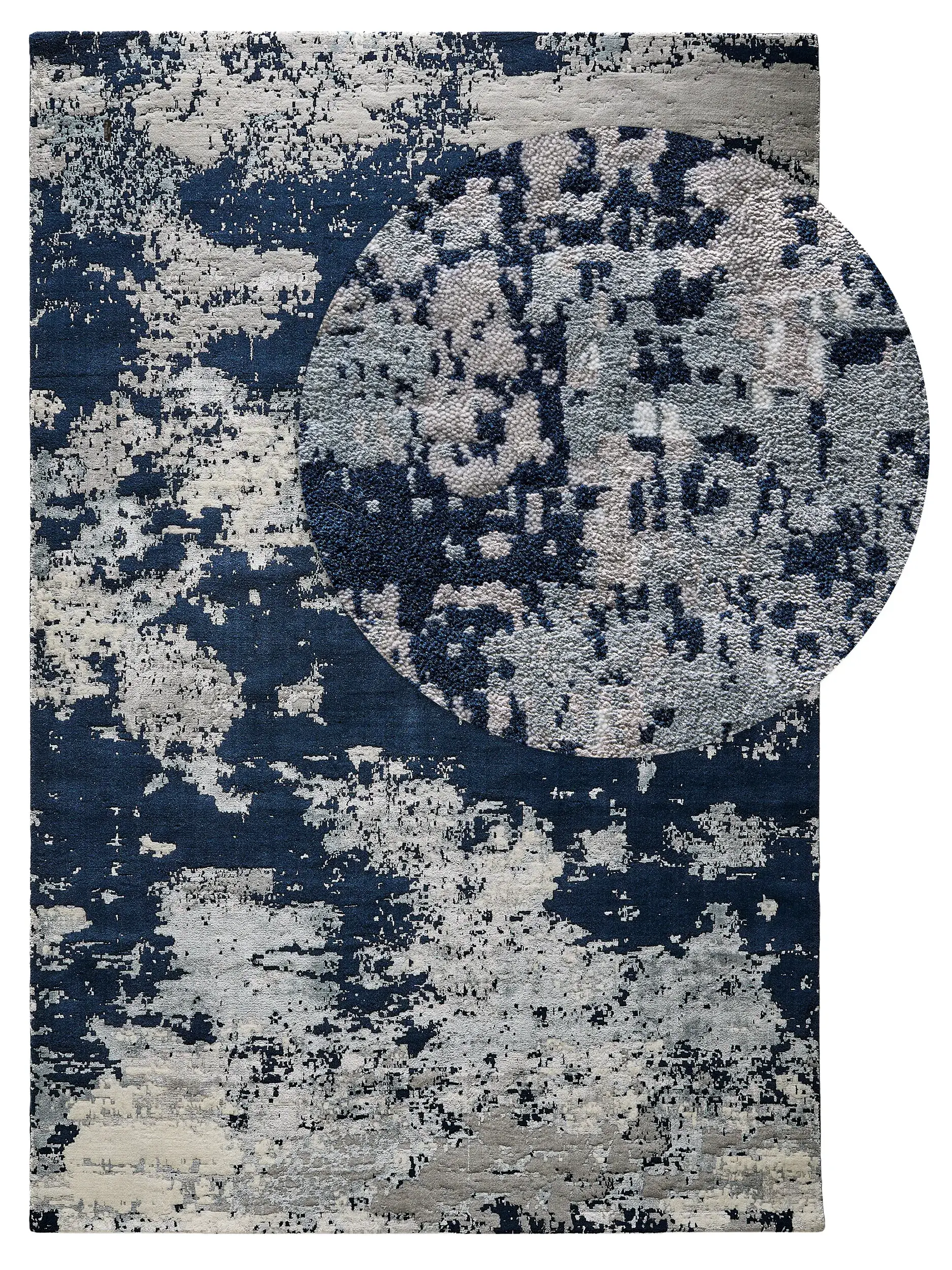 Teppich aus 55% Viscose, 45% Wool in Blue mit 55% Viscose, 45% Wool hohem Flor von benuta Finest