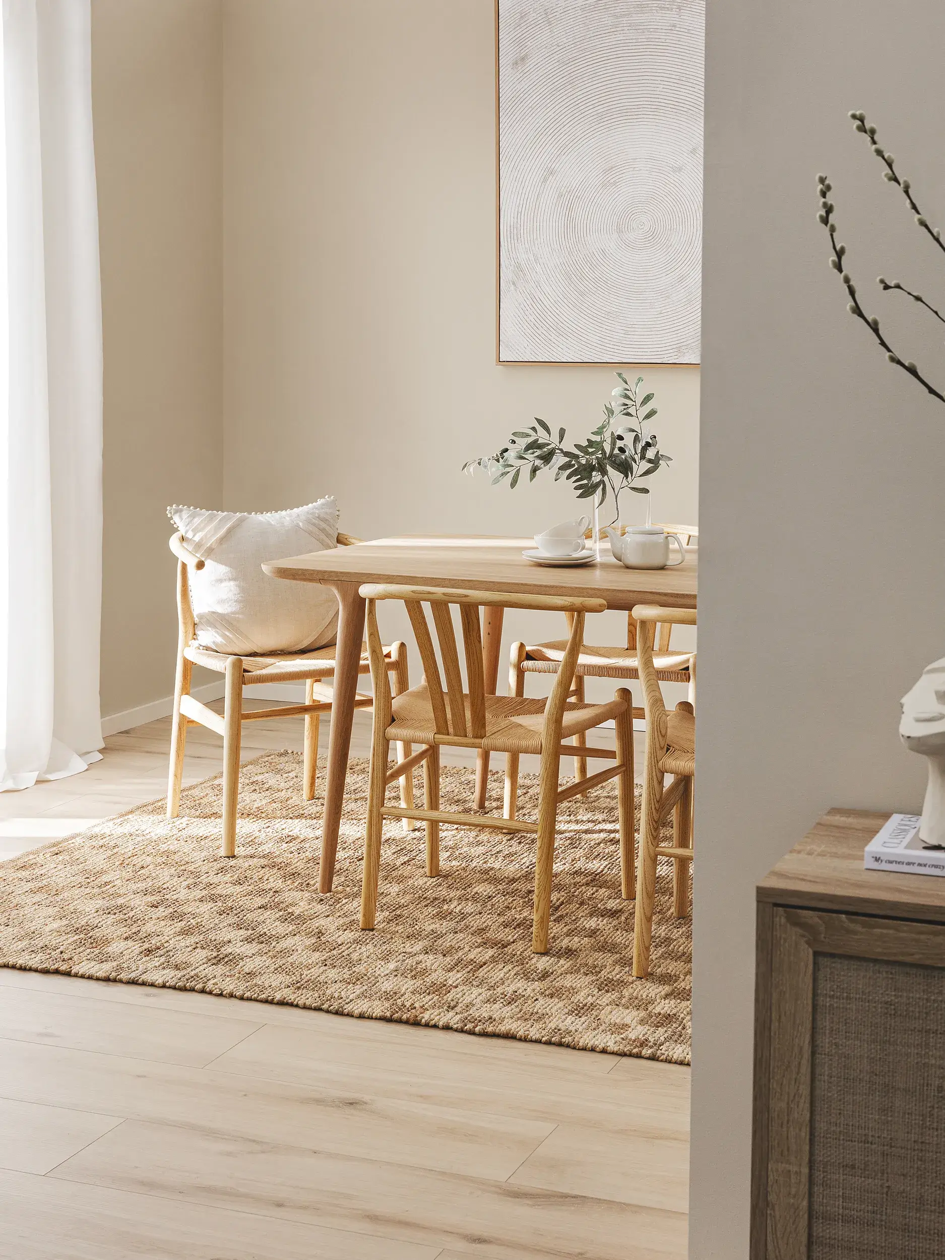 Teppich aus 80% Jute, 20% Baumwolle in Beige mit 80% Jute, 20% Baumwolle hohem Flor von benuta Pure