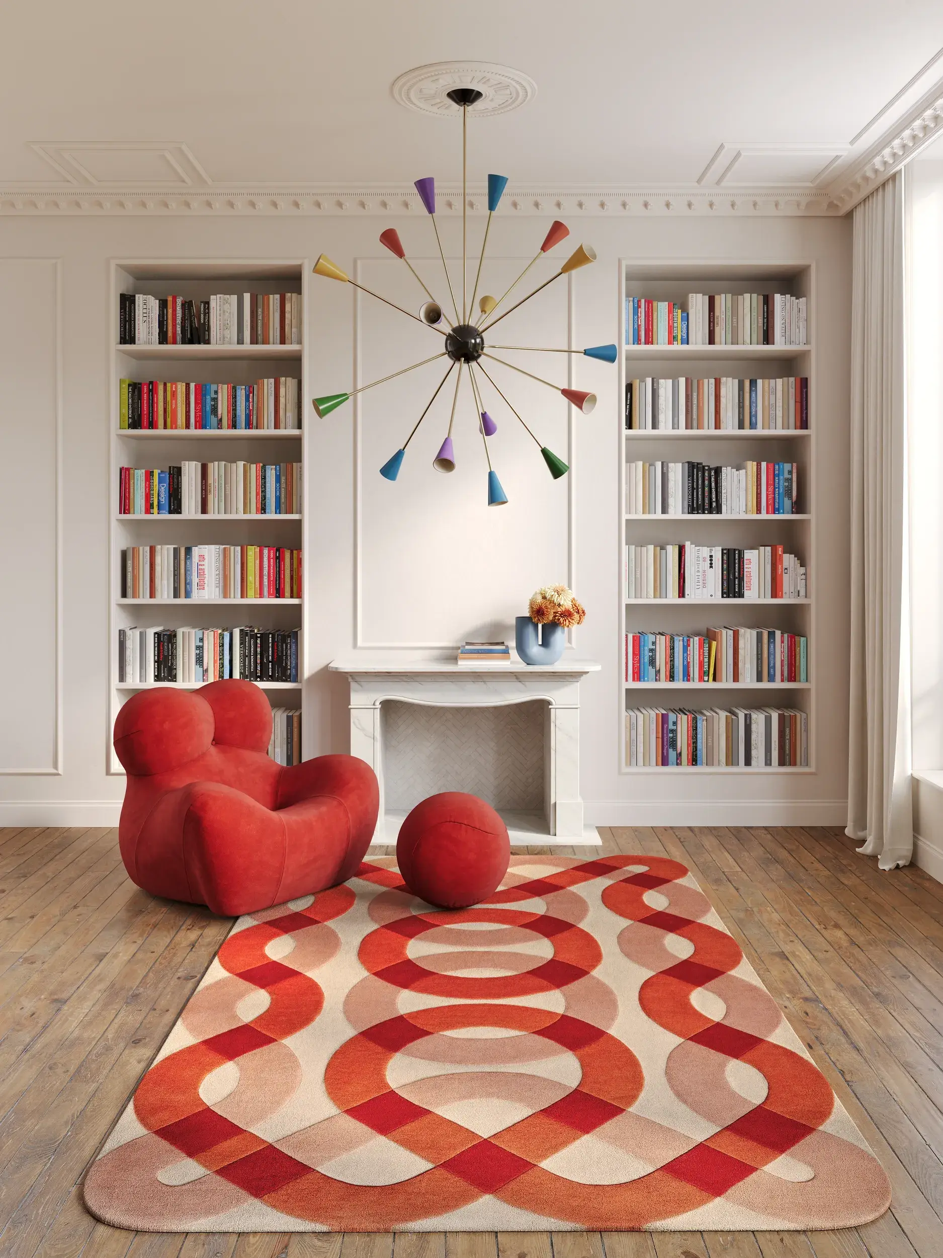 Rug made of 100% Wool (from New Zealand) in Red with a 100% Wool (from New Zealand) high pile by benuta Finest