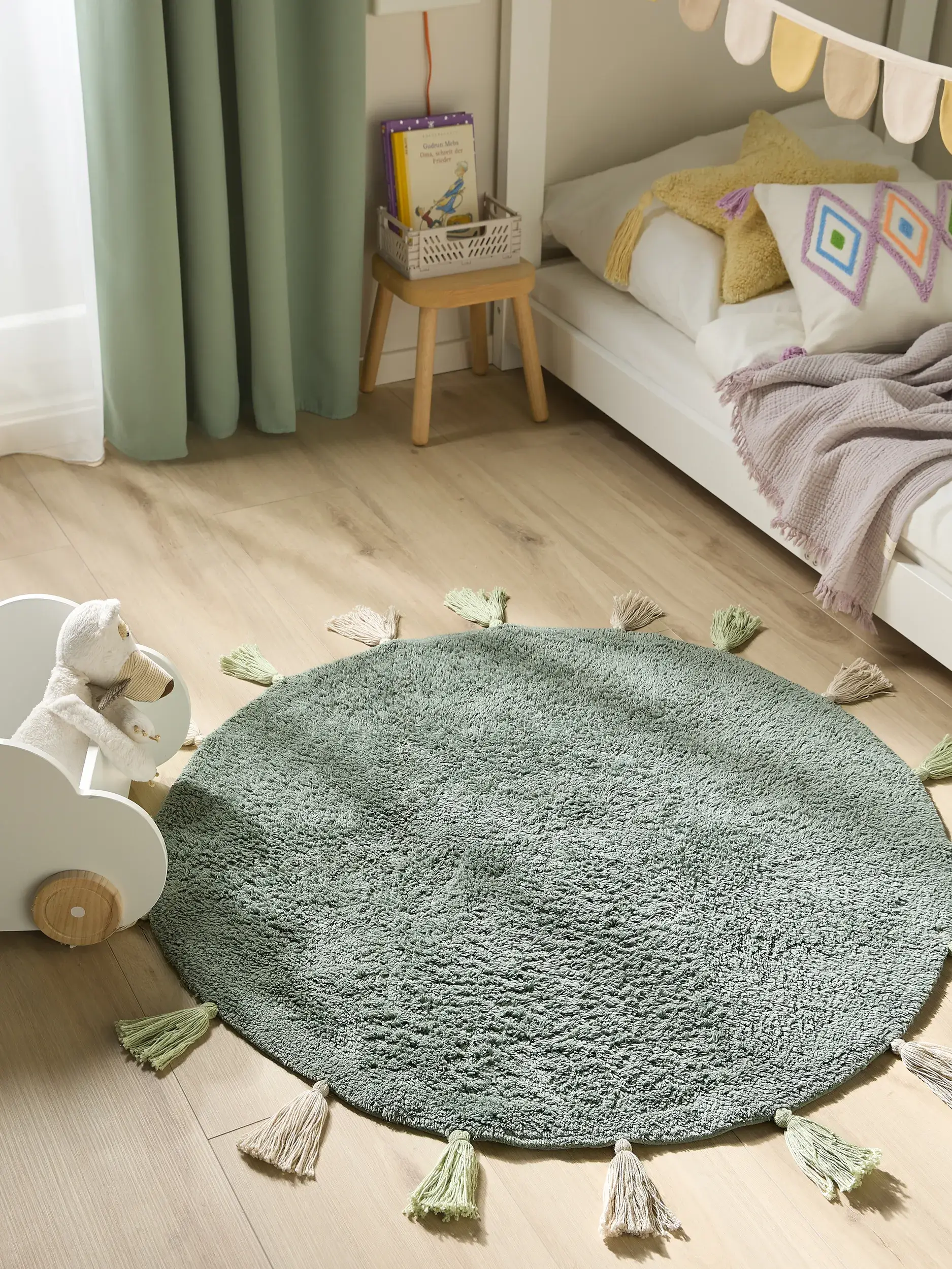 Teppich aus 100% Baumwolle in Grün mit 100% Baumwolle hohem Flor von Lytte