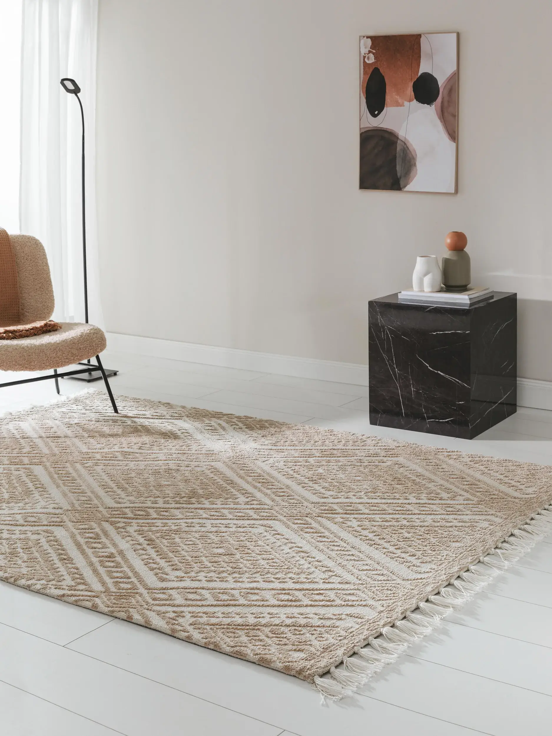Teppich aus 100% Polyester (Microfiber) in Beige mit 100% Polyester (Microfiber) hohem Flor von benuta Nest
