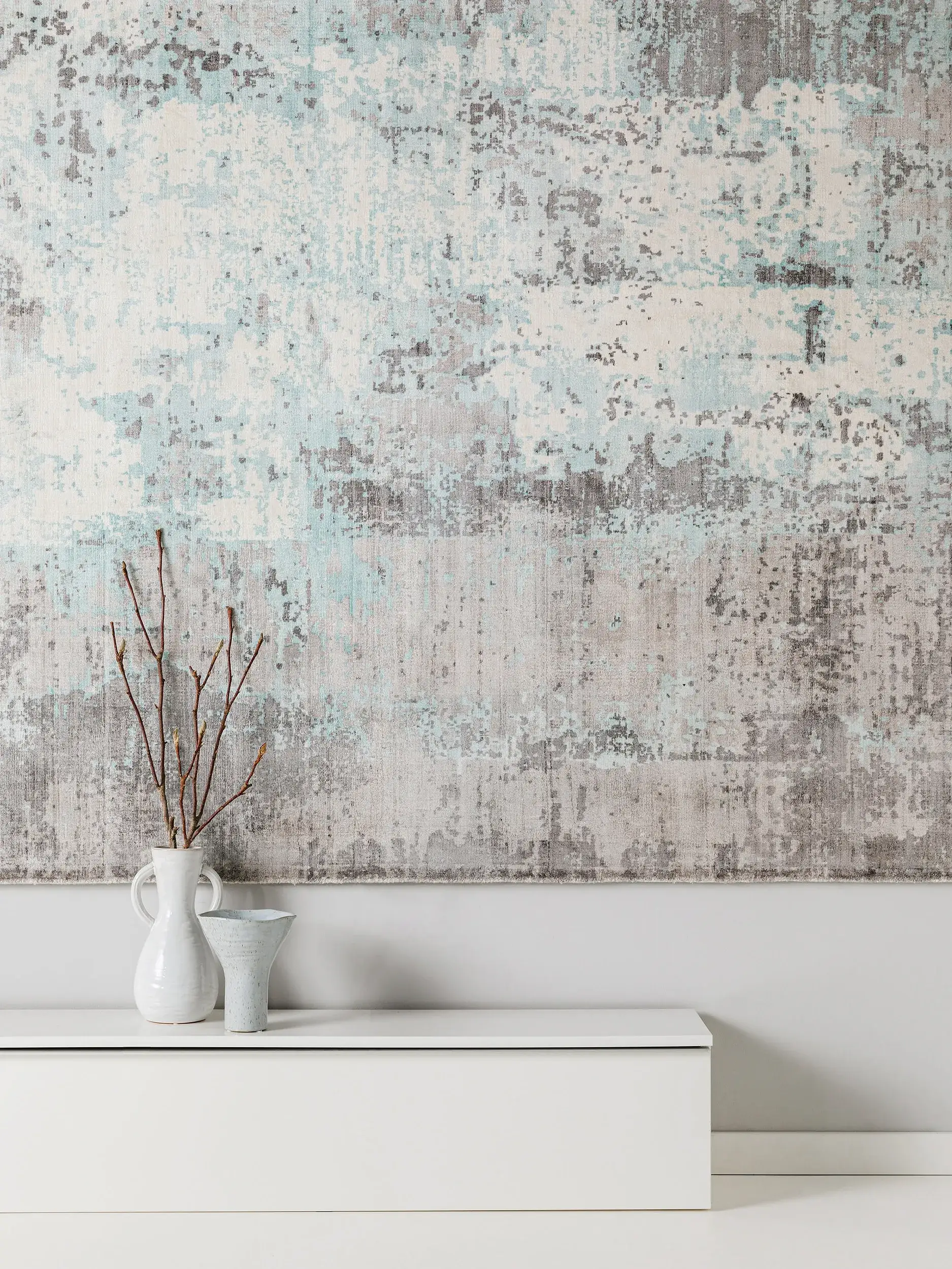 Teppich aus 100% Viskose in Blau mit 100% Viskose hohem Flor von benuta