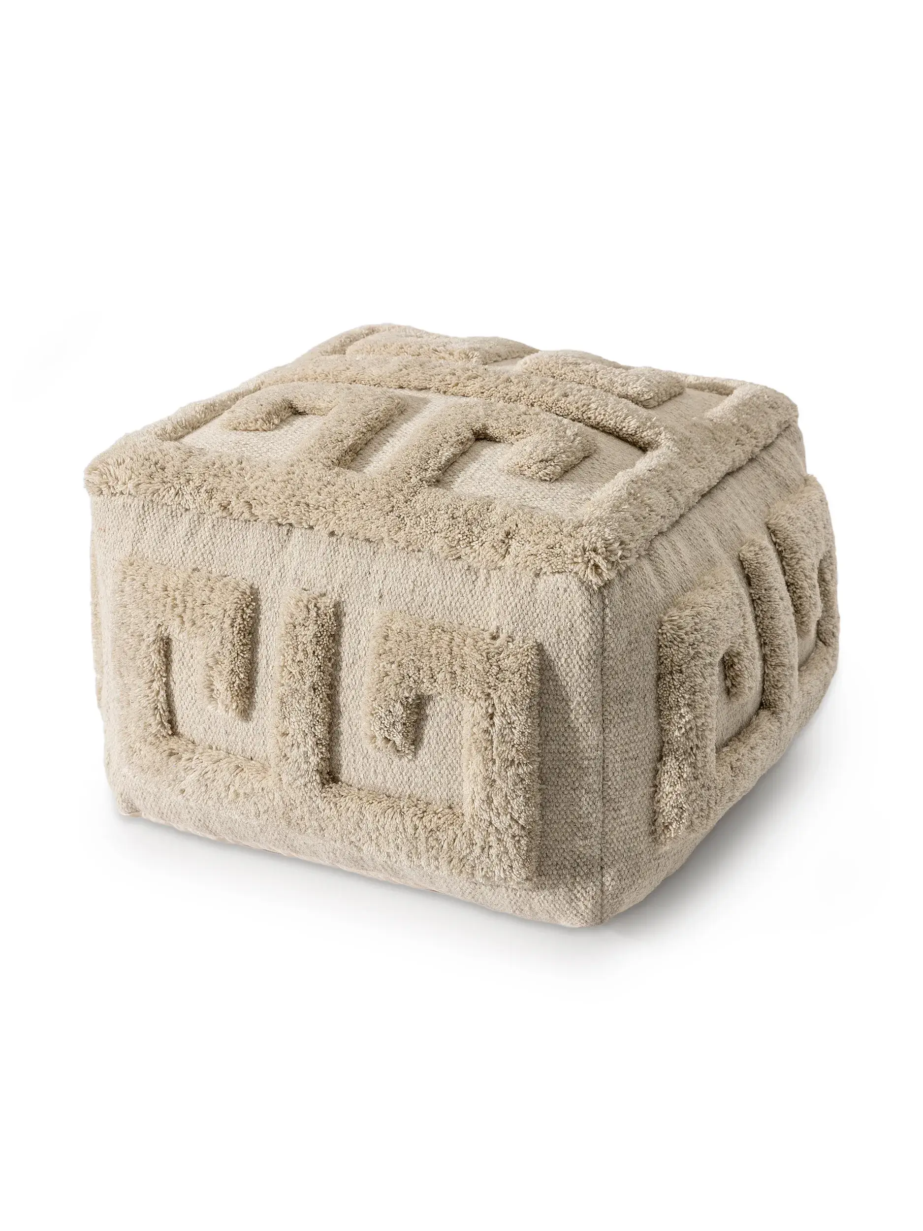 Handmade Wool Pouf Minos Cream in Textured design made of 100% Wool from (New Zealand) by benuta Finest