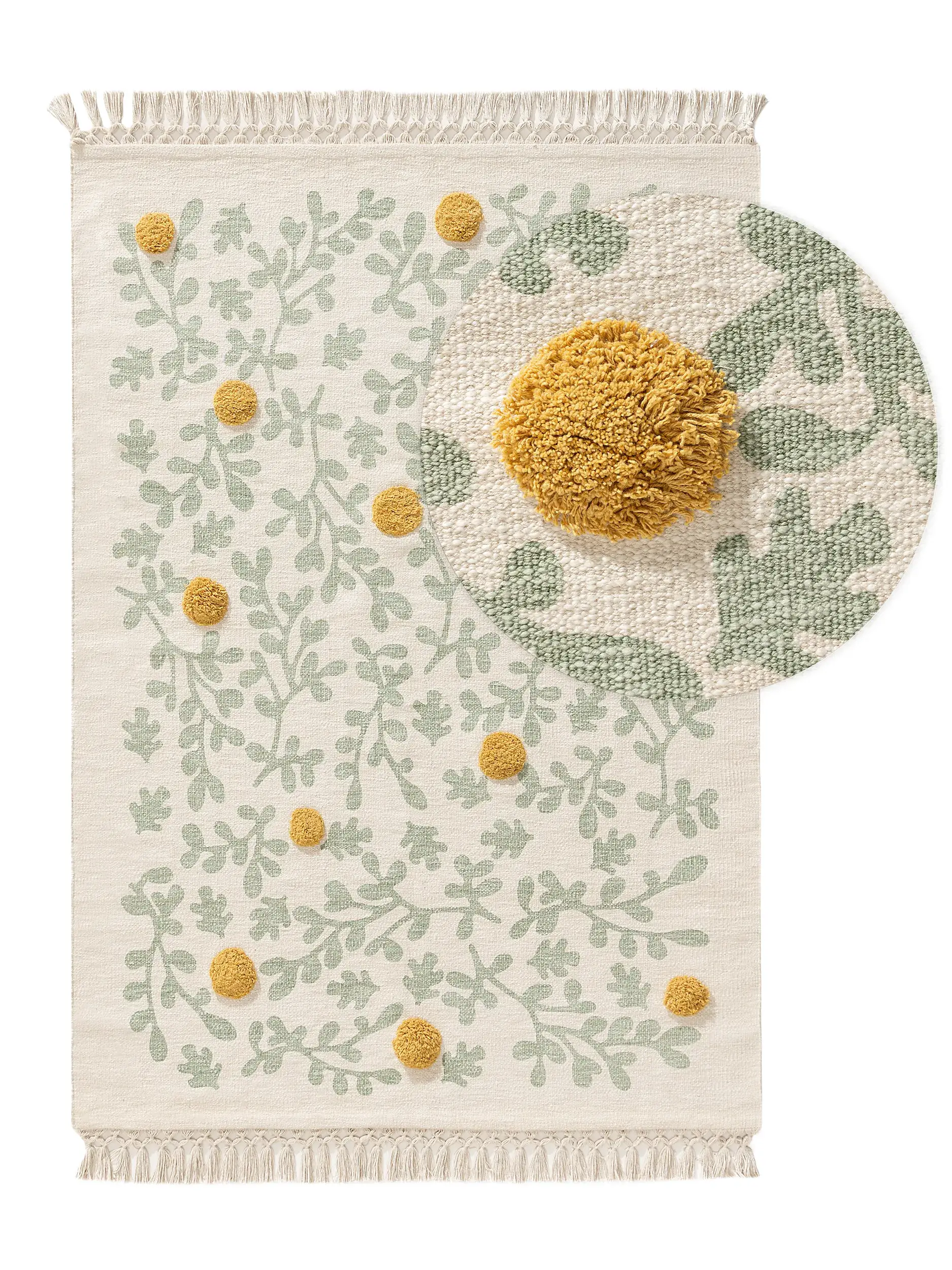 Teppich aus 100% Baumwolle in Grün mit 100% Baumwolle hohem Flor von Lytte