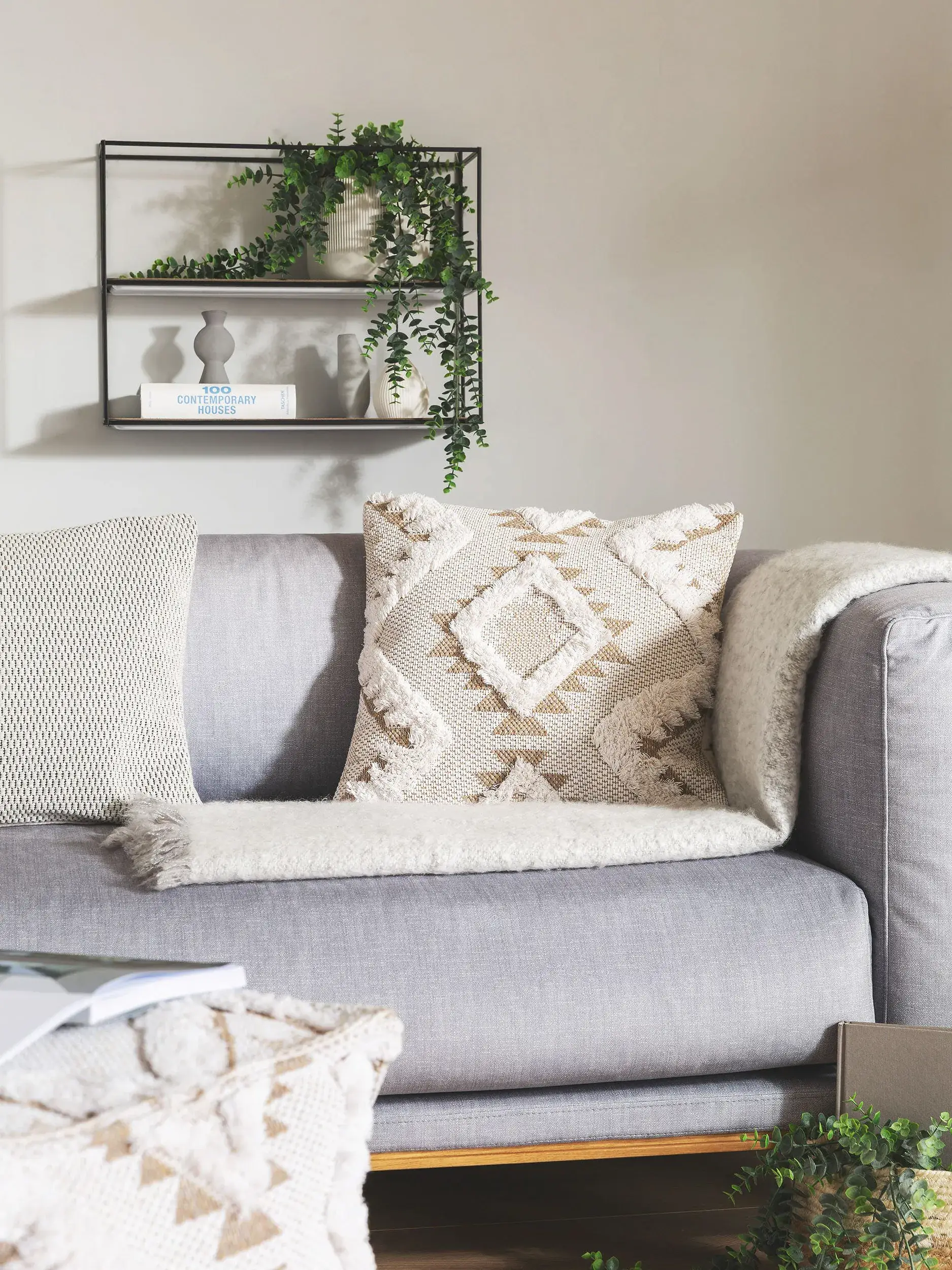 Cushion Cover Osby Cream/Taupe in Geometric design made of 100% Cotton by benuta Pop