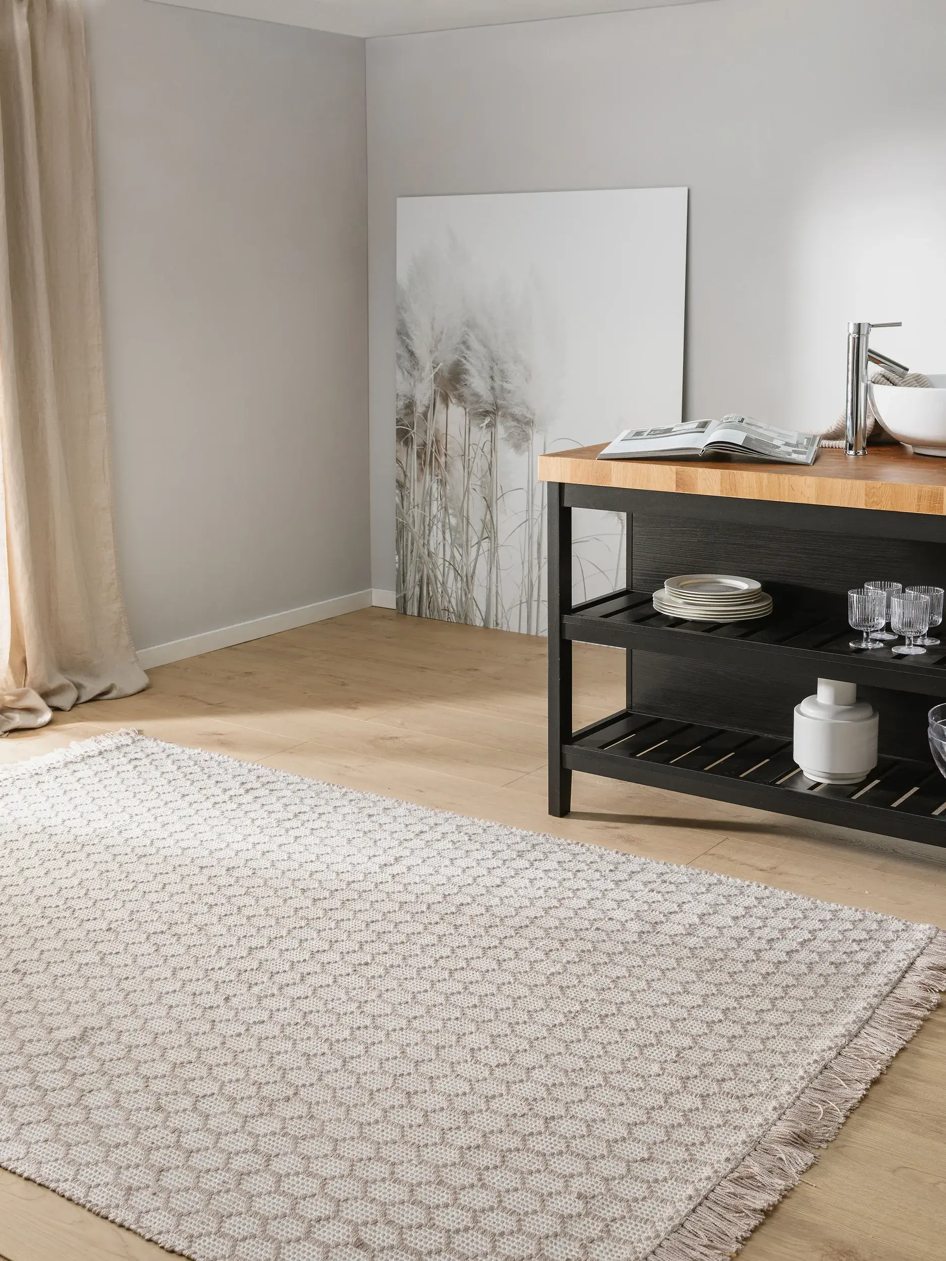 Tapis Mimpi en 100% Polyester en Taupe de benuta pure