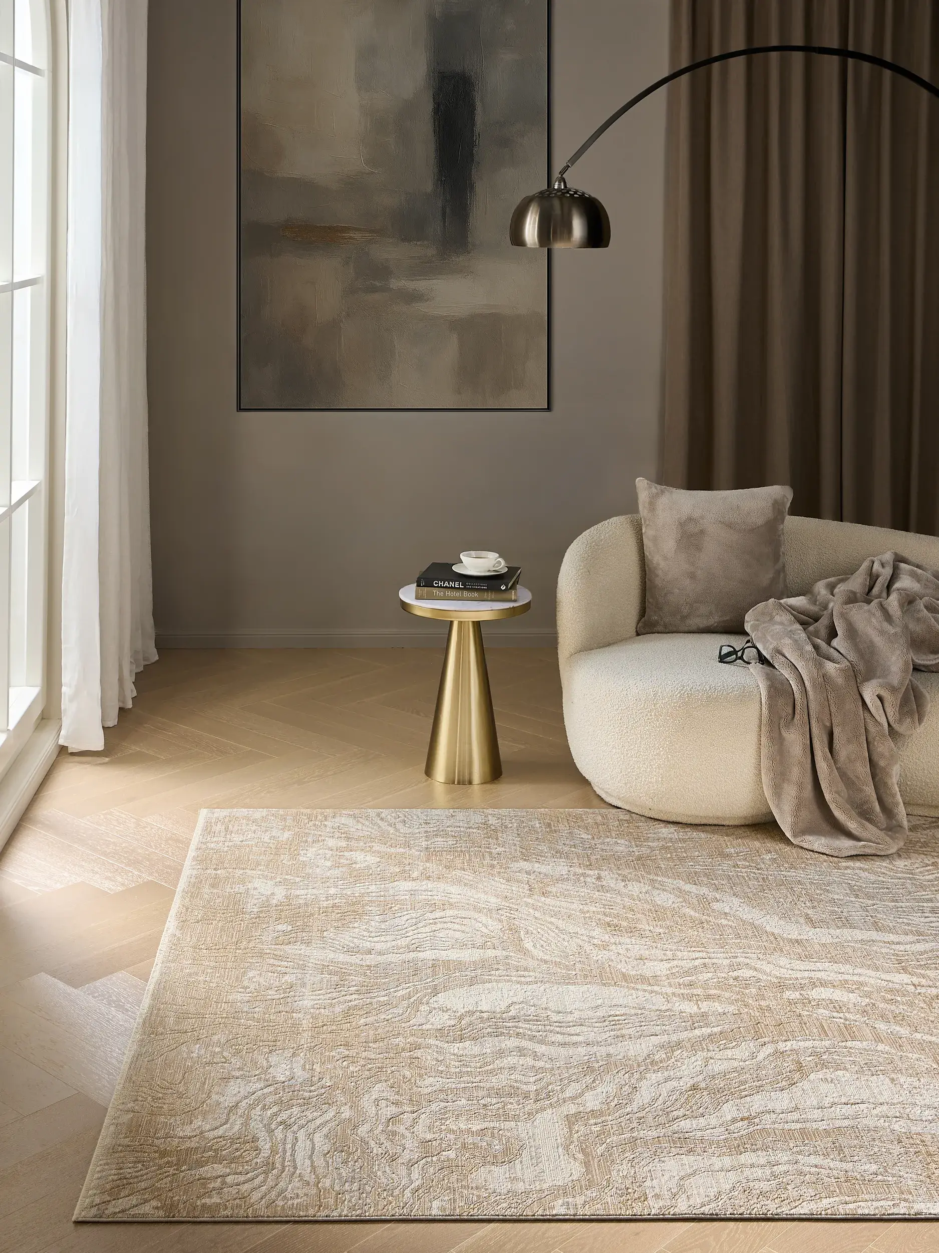 Tapis Nero en 85% Polyester, 15% Viscose en Beige de benuta Finest