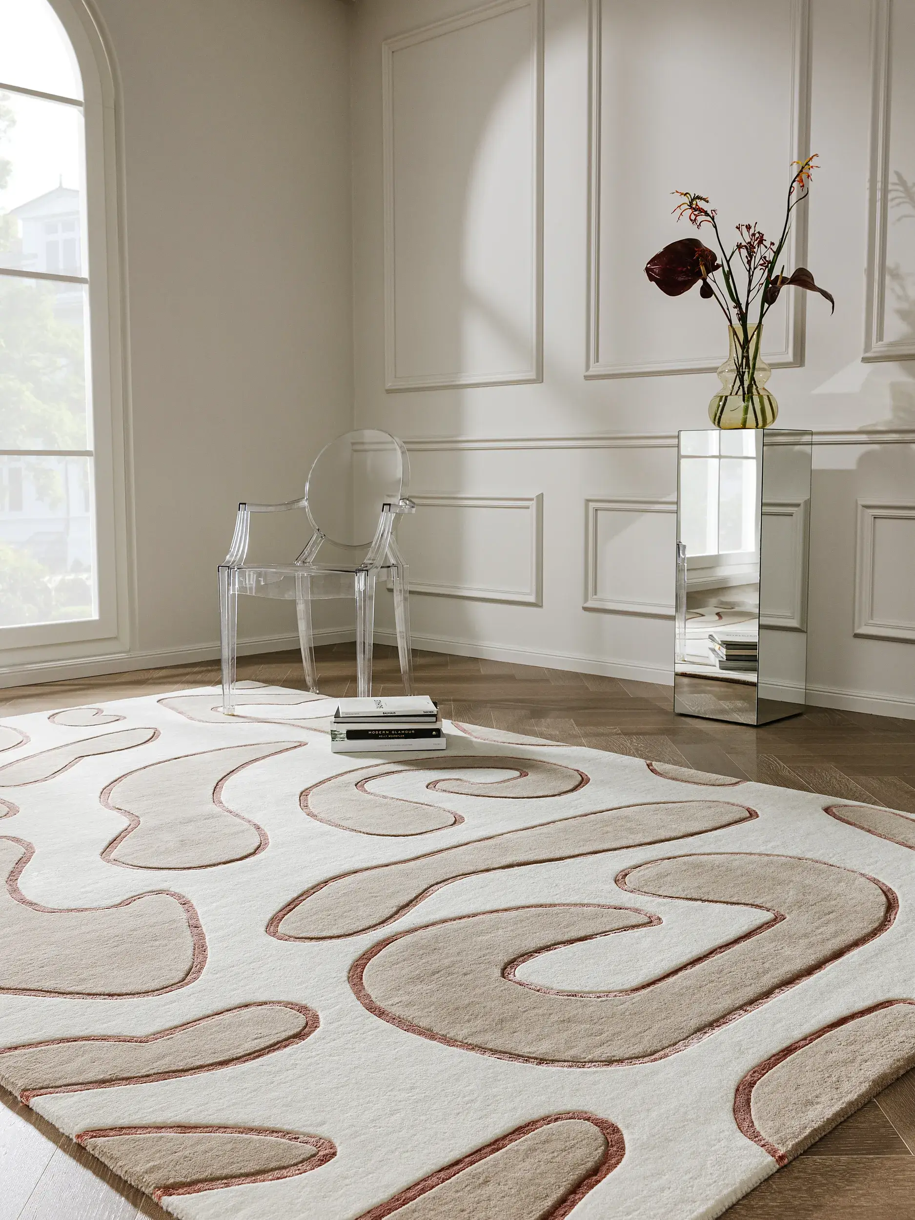 Alfombra de 90% Lana, 10% Lyocell (Tencel™) en Beige con un pelo de {{Placeholder_Pile Height}} de altura de benuta Finest