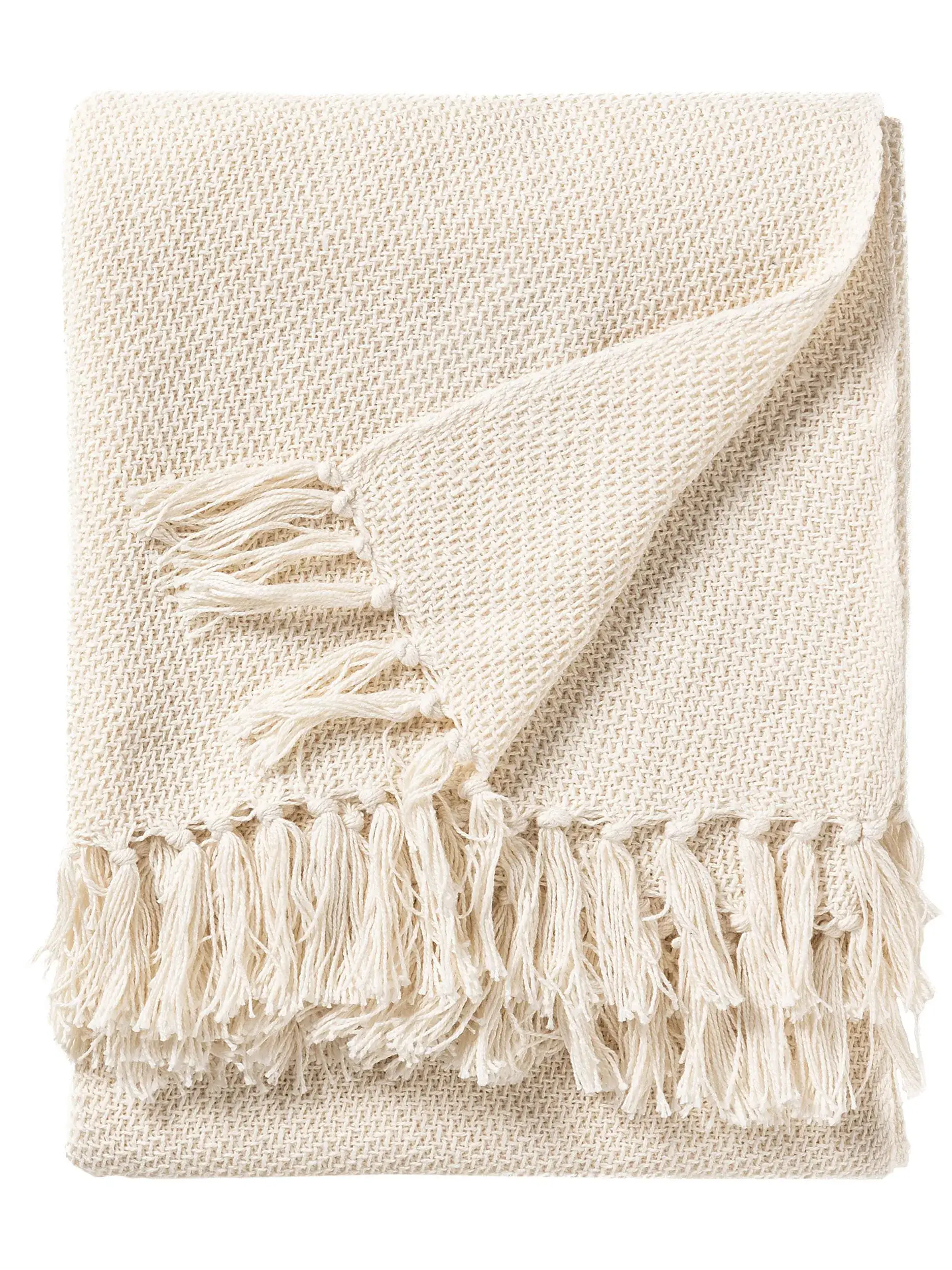 Baumwolldecke Ezra Ivory im Design Einfarbig aus 100% Cotton von benuta Nest