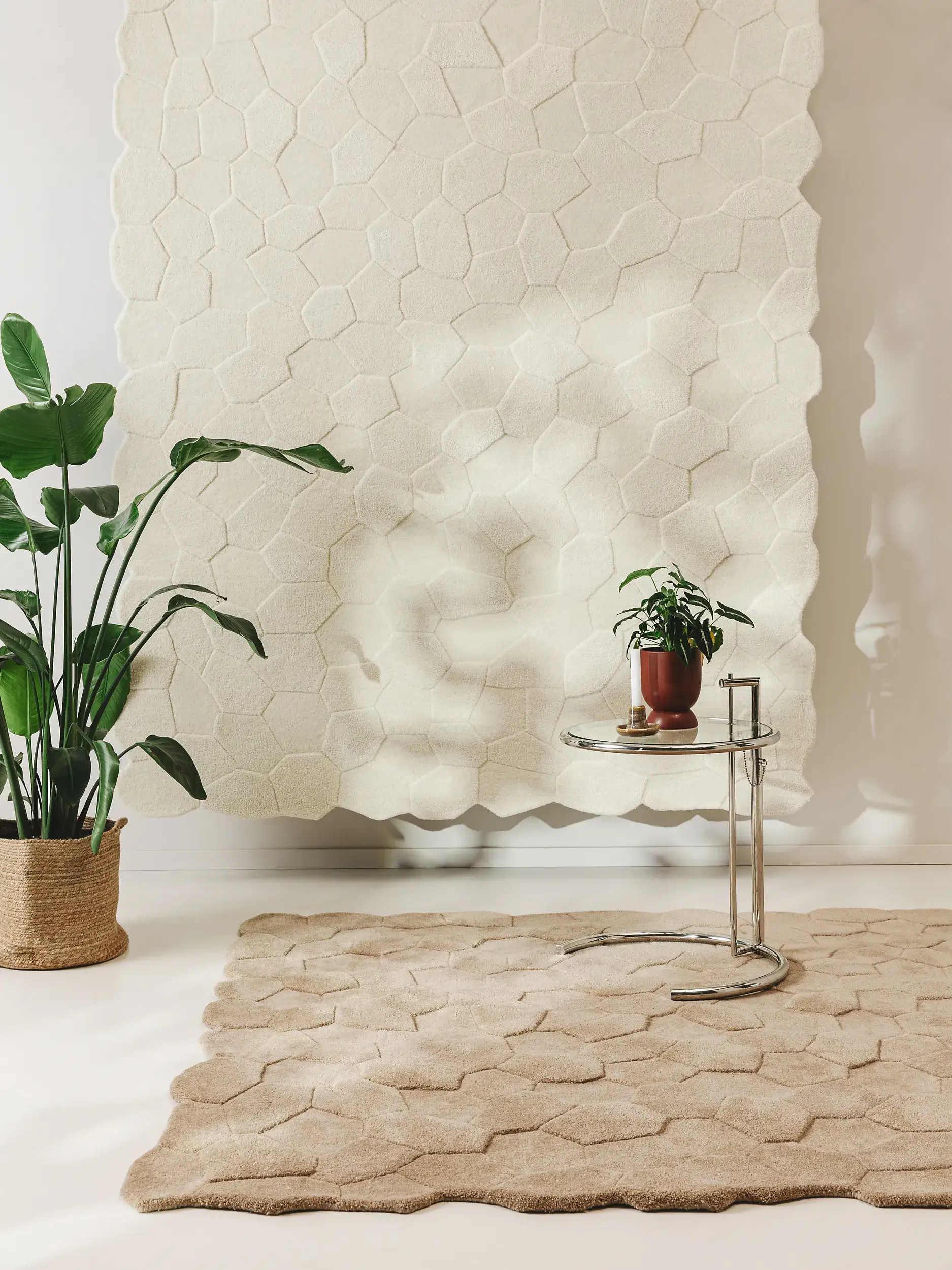 Tapis en 100% Laine (de Nouvelle-Zélande) en Blanc avec une pile de 100% Laine (de Nouvelle-Zélande) de hauteur de benuta pure