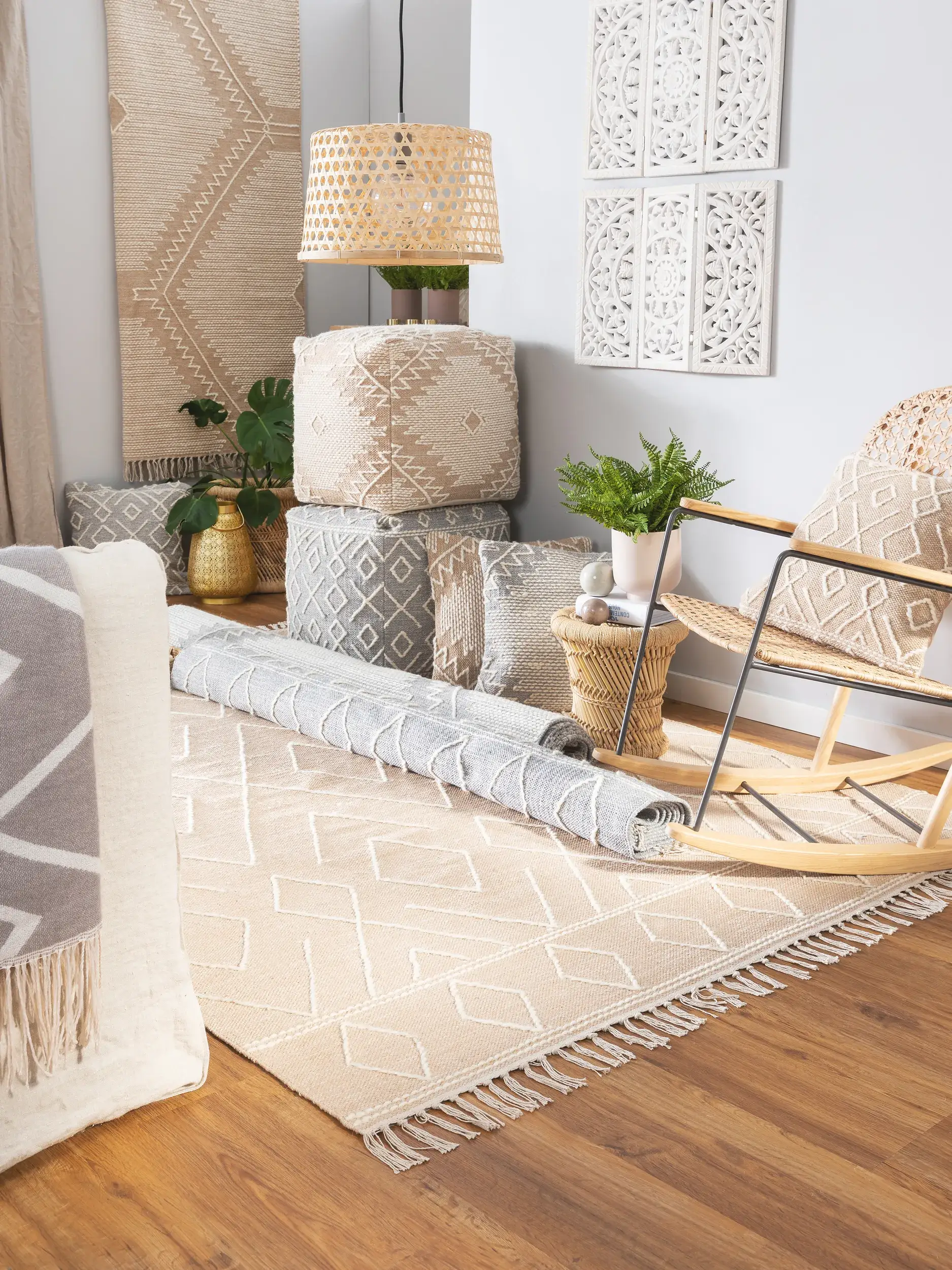 Teppe av 60% Baumwolle, 40% Wolle i Beige med 60% Baumwolle, 40% Wolle høy lugg fra benuta Pure