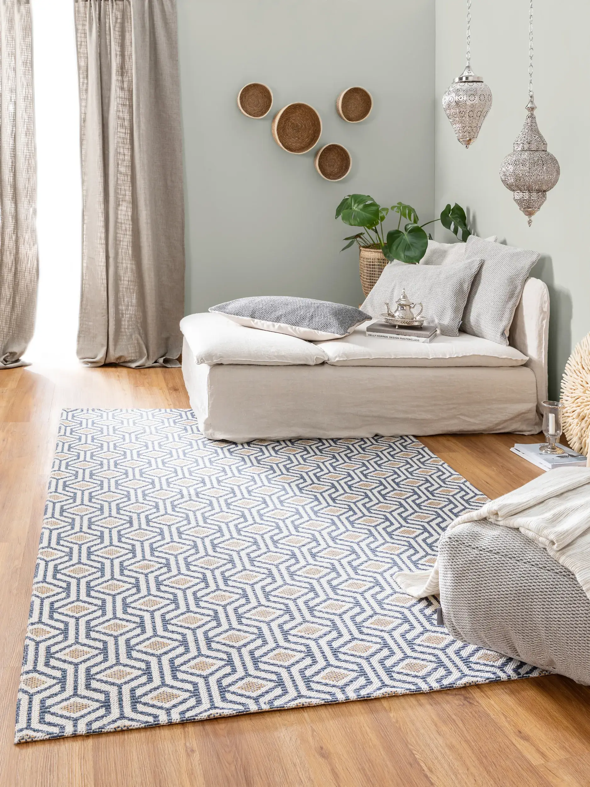 Rug made of 100% Cotton in Blue with a 100% Cotton high pile by benuta Nest