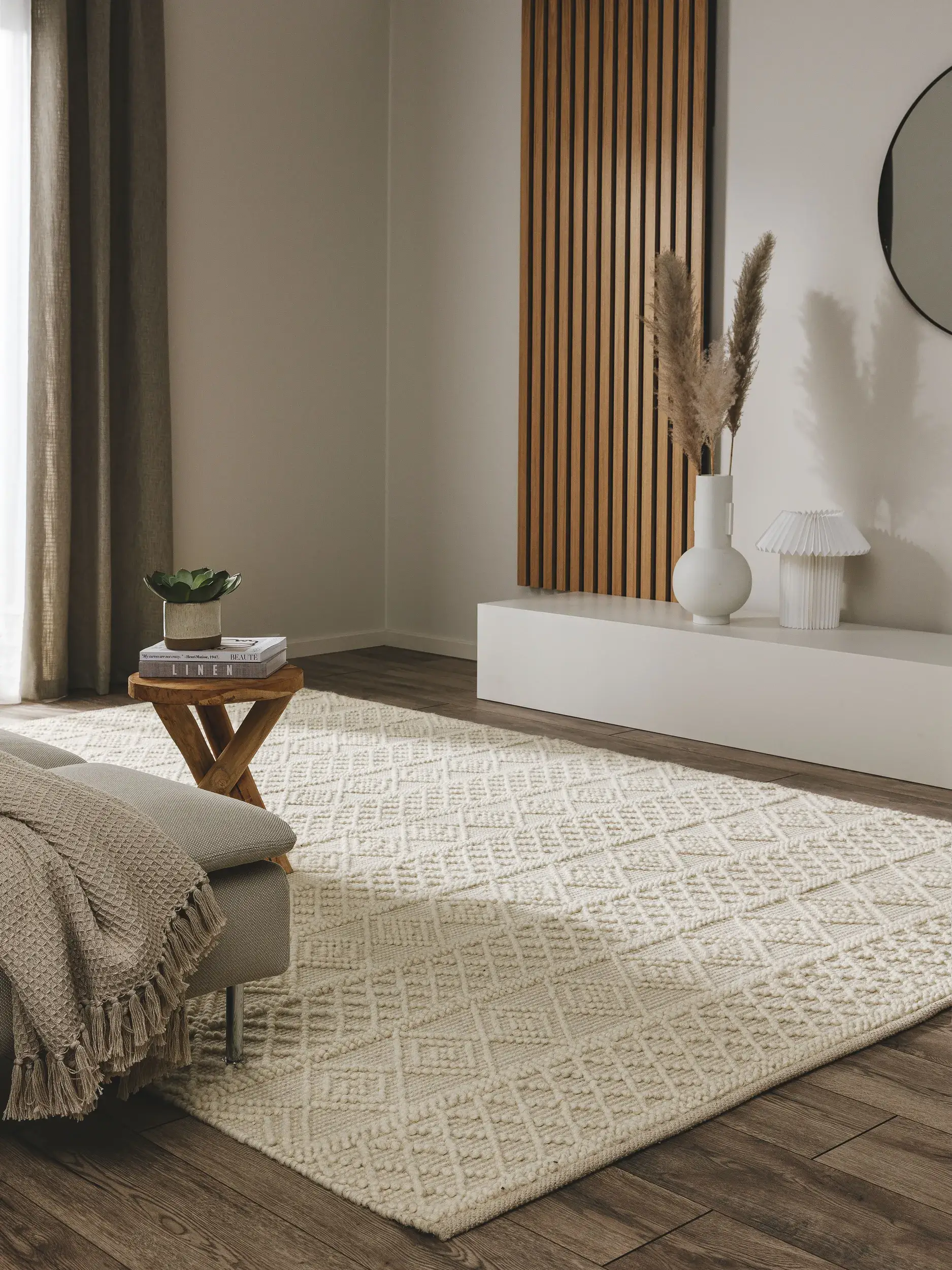 Teppich aus 55% Baumwolle, 45% Wolle in Beige mit 55% Baumwolle, 45% Wolle hohem Flor von benuta Pure