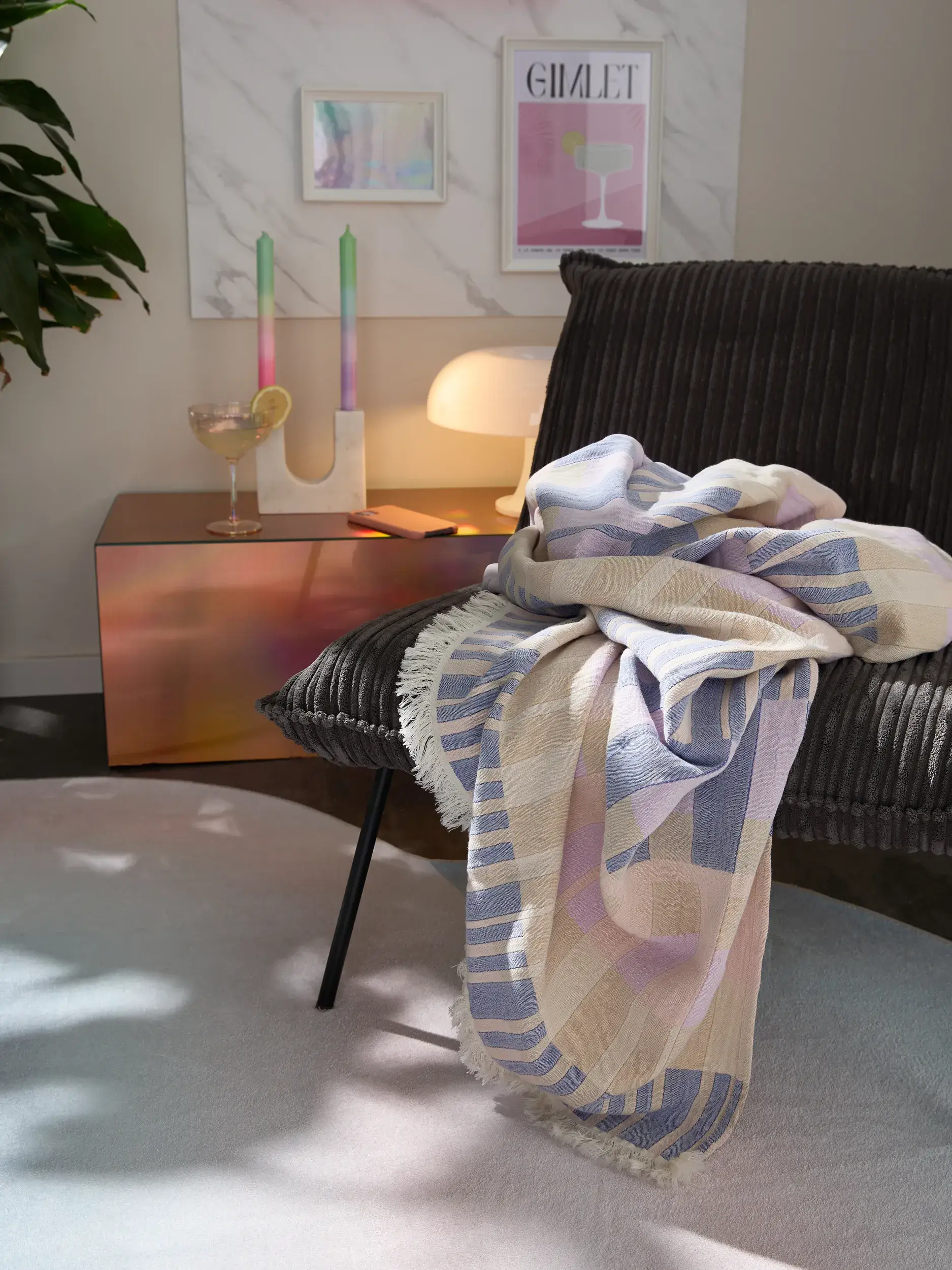 Baumwolldecke Nico Multicolor/Lila im Design  aus  von benuta Pop