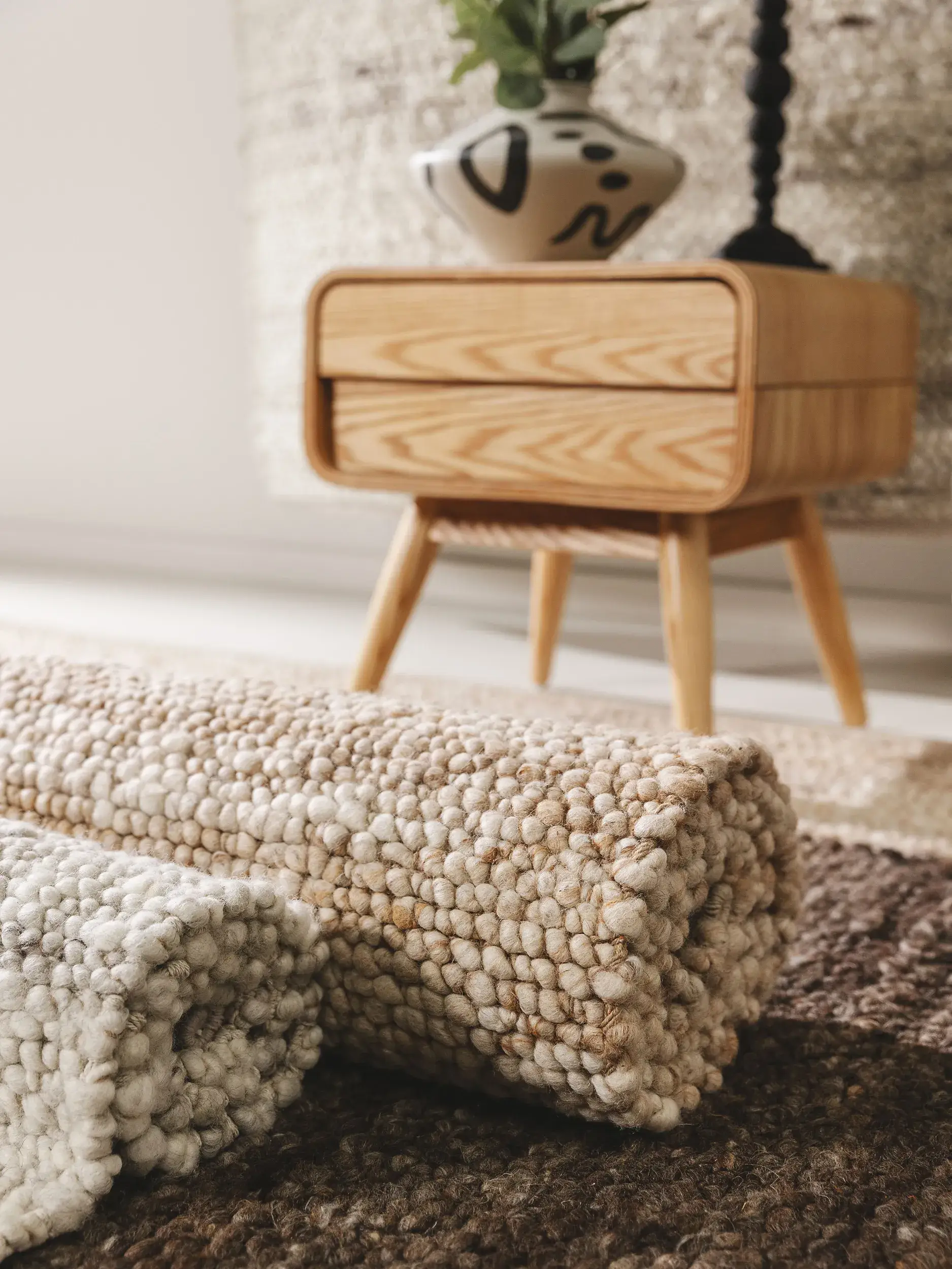 Teppich aus 70% Wolle, 30% Jute in Beige mit 70% Wolle, 30% Jute hohem Flor von benuta Pure