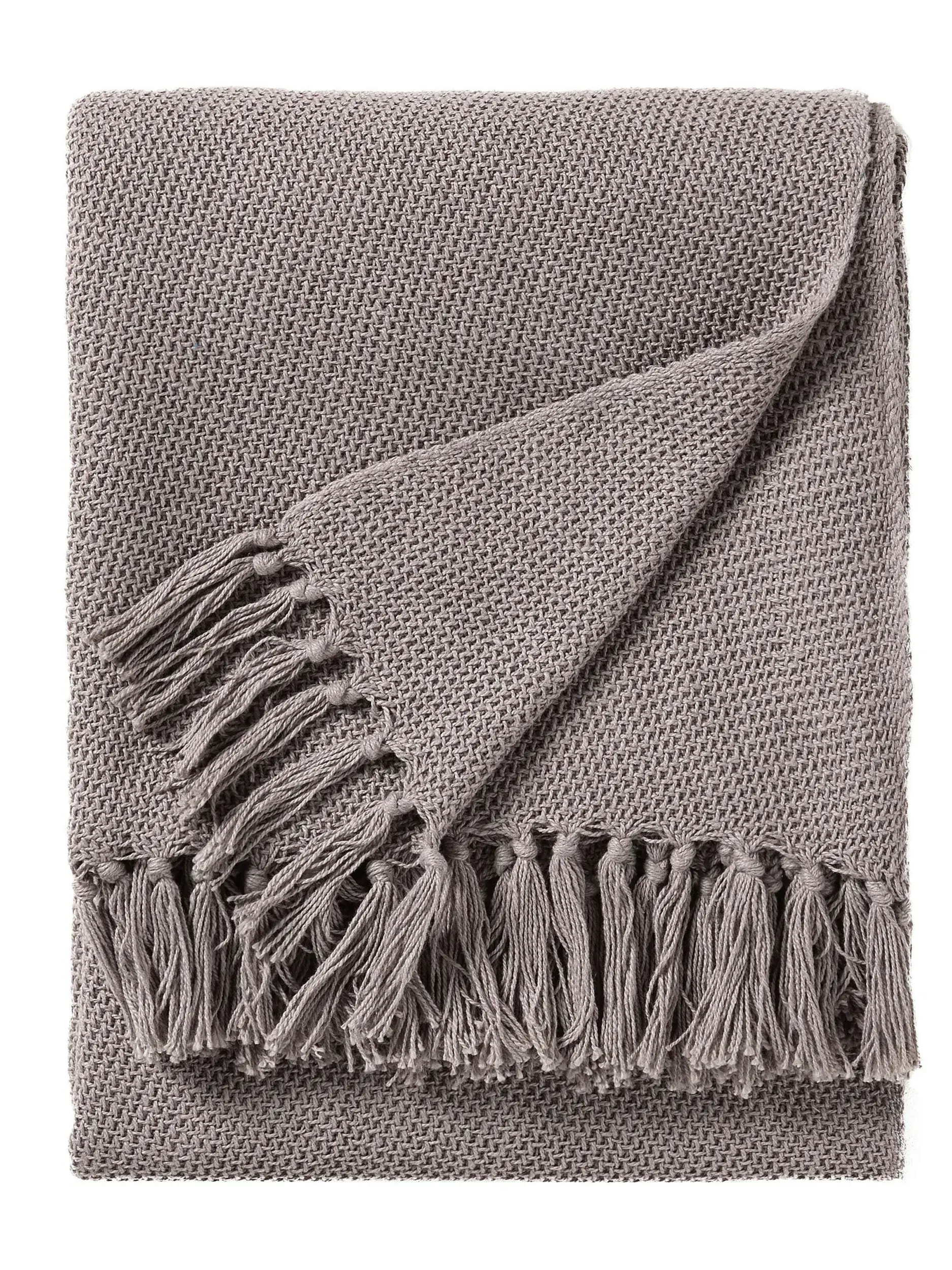 Baumwolldecke Ezra Grau im Design Einfarbig aus 100% Cotton von benuta Nest