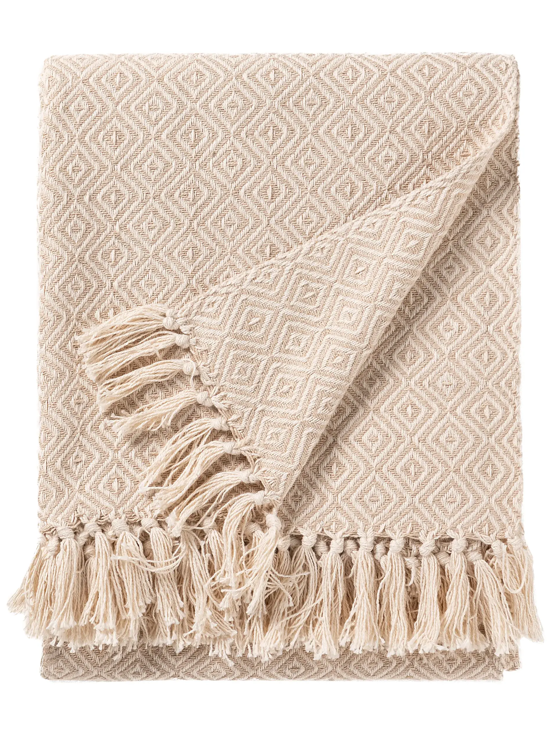 Baumwolldecke Jasmin Beige in Ornament design made of 100% Cotton by benuta Nest