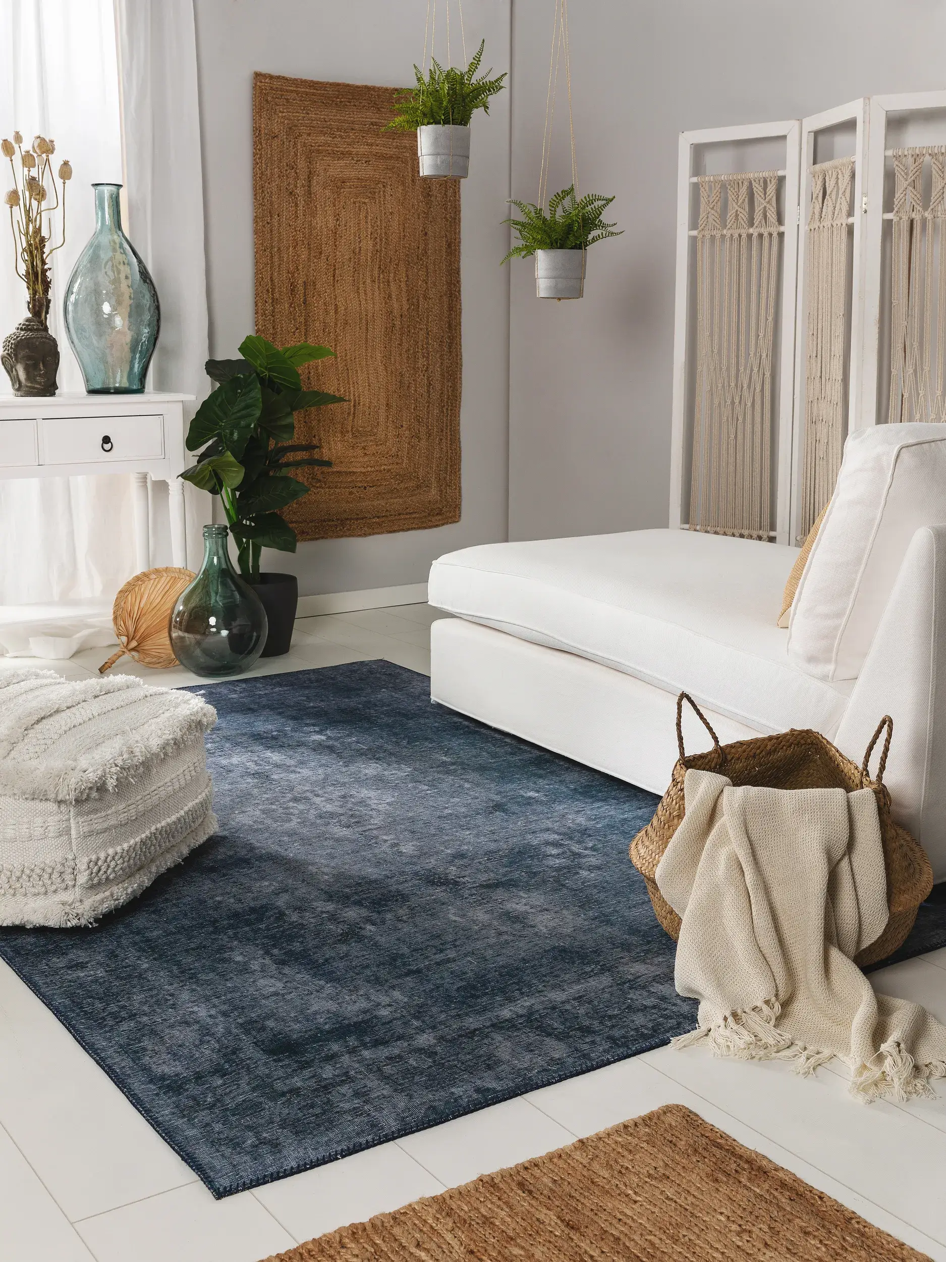 Tapis en 100% Polyester en Bleu avec une pile de 100% Polyester de hauteur de benuta POP