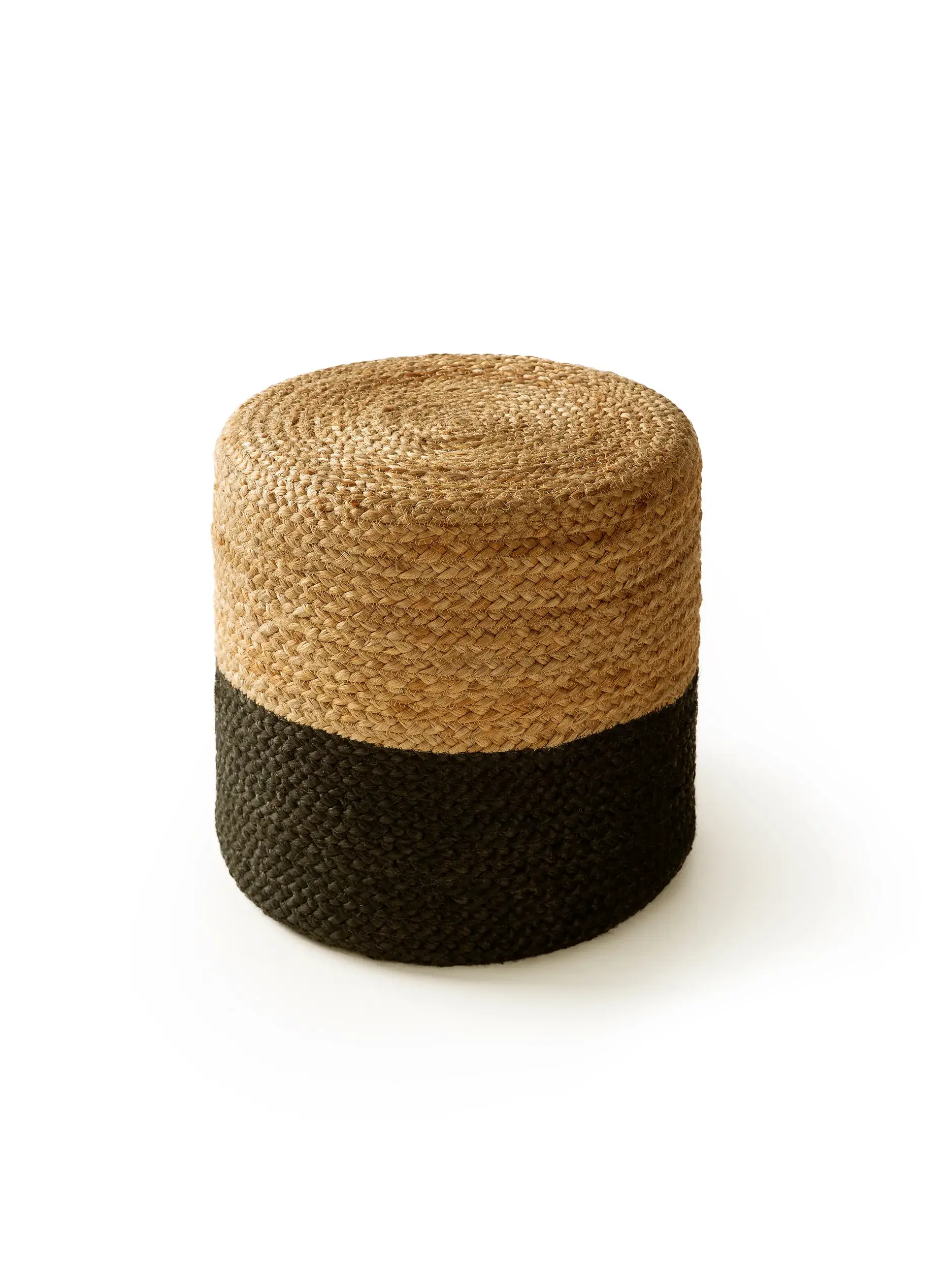 Handgefertigter Jute-Pouf Jutta Hellbraun/Schwarz in Einfarbig design made of 100% Jute by benuta Pure