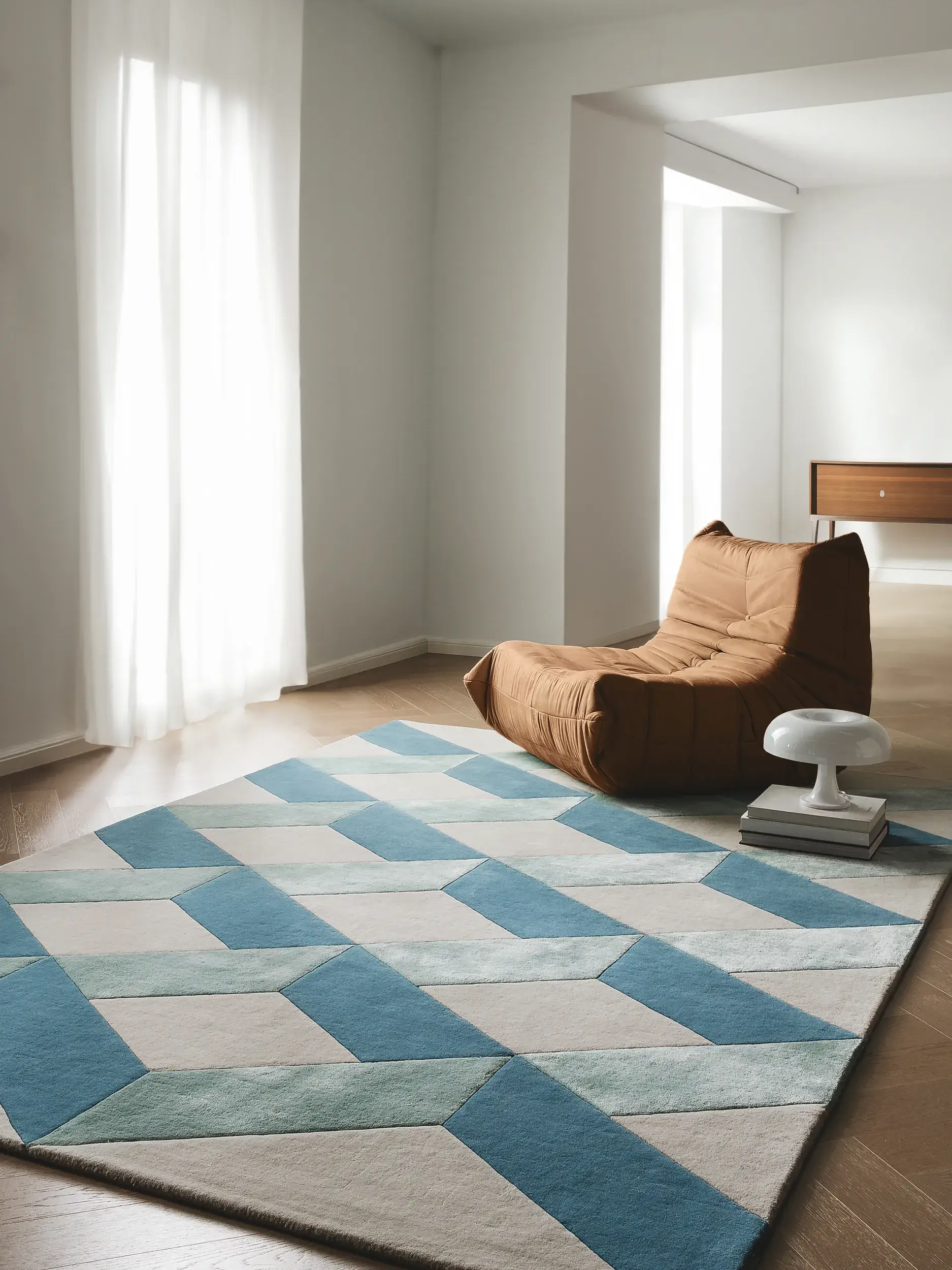Teppich aus 70% Wolle, 30% Lyocell (Tencel™) in Blau mit 70% Wolle, 30% Lyocell (Tencel™) hohem Flor von benuta Finest