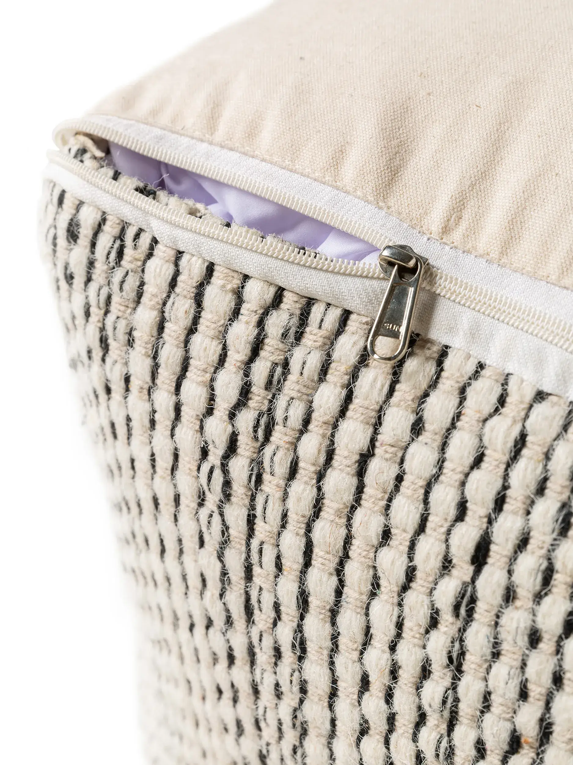 Pouf in lana fatto a mano Rocco Beige/Nero in Tintaunita-ontwerp van 80% lana, 20% cotone door benuta pure