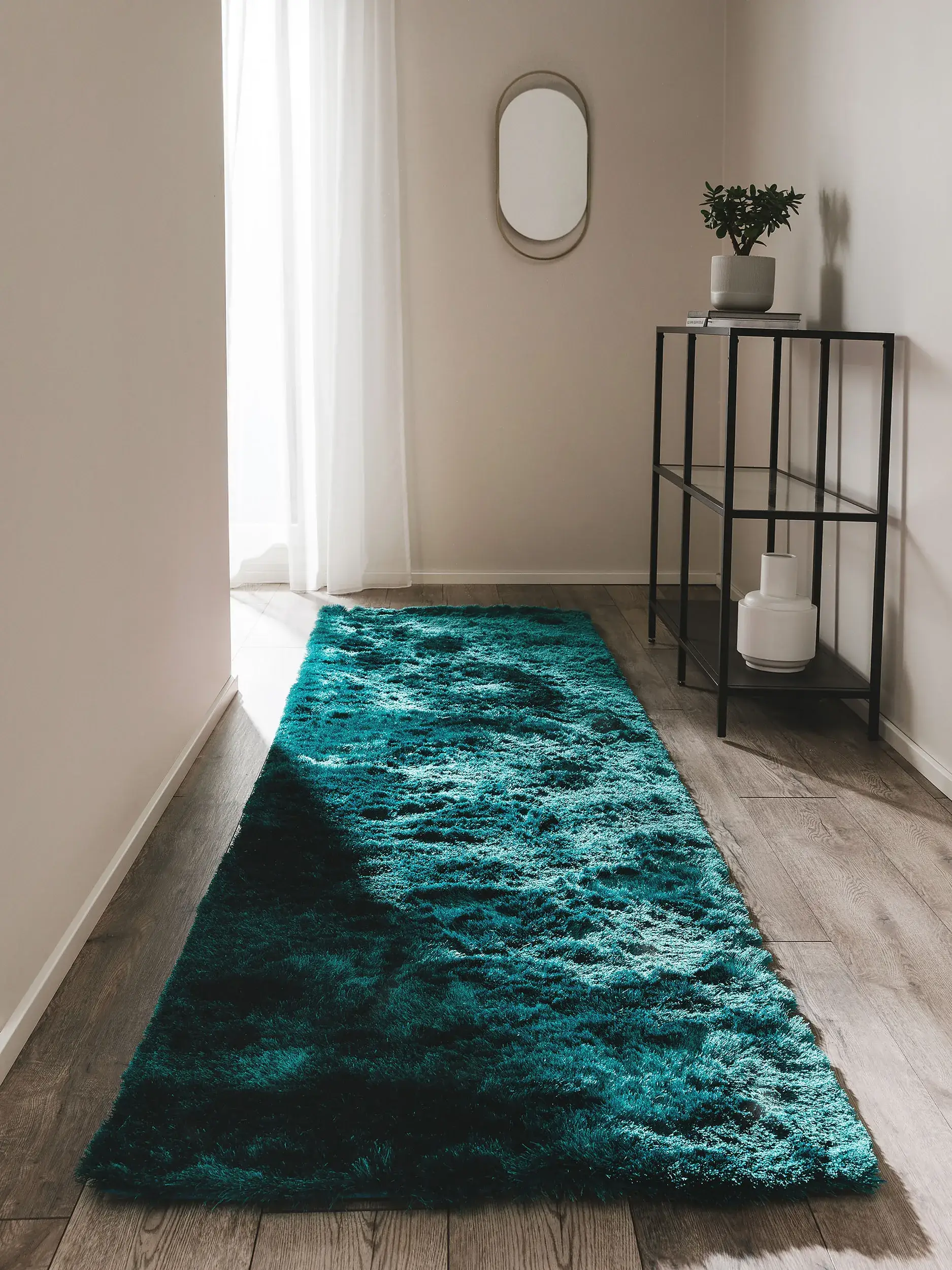 Rug made of 100% Polyester in Türkis with a 100% Polyester high pile by benuta Nest