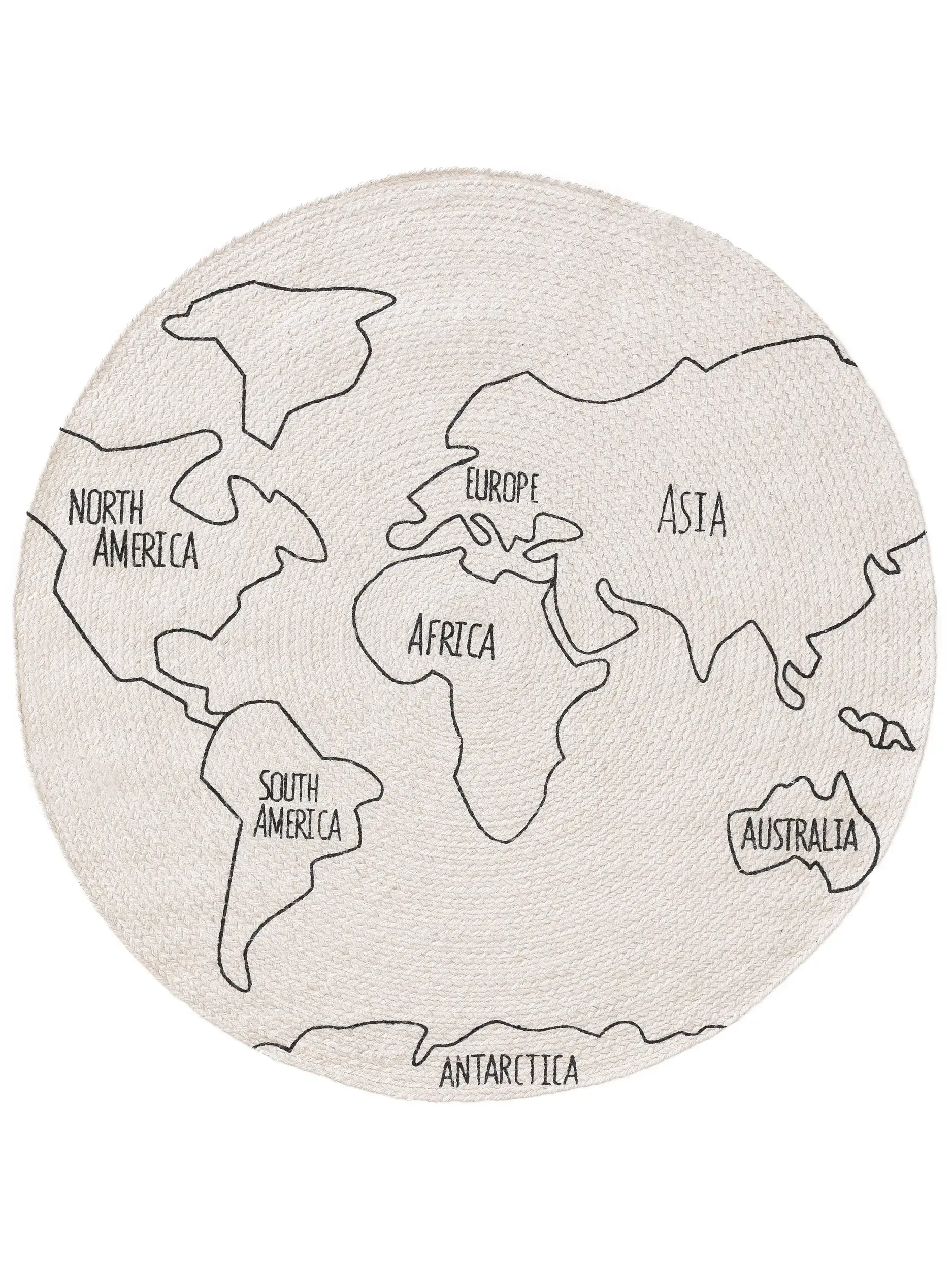 Teppich World Map aus 100% Jute in Schwarz/Weiß von Lytte