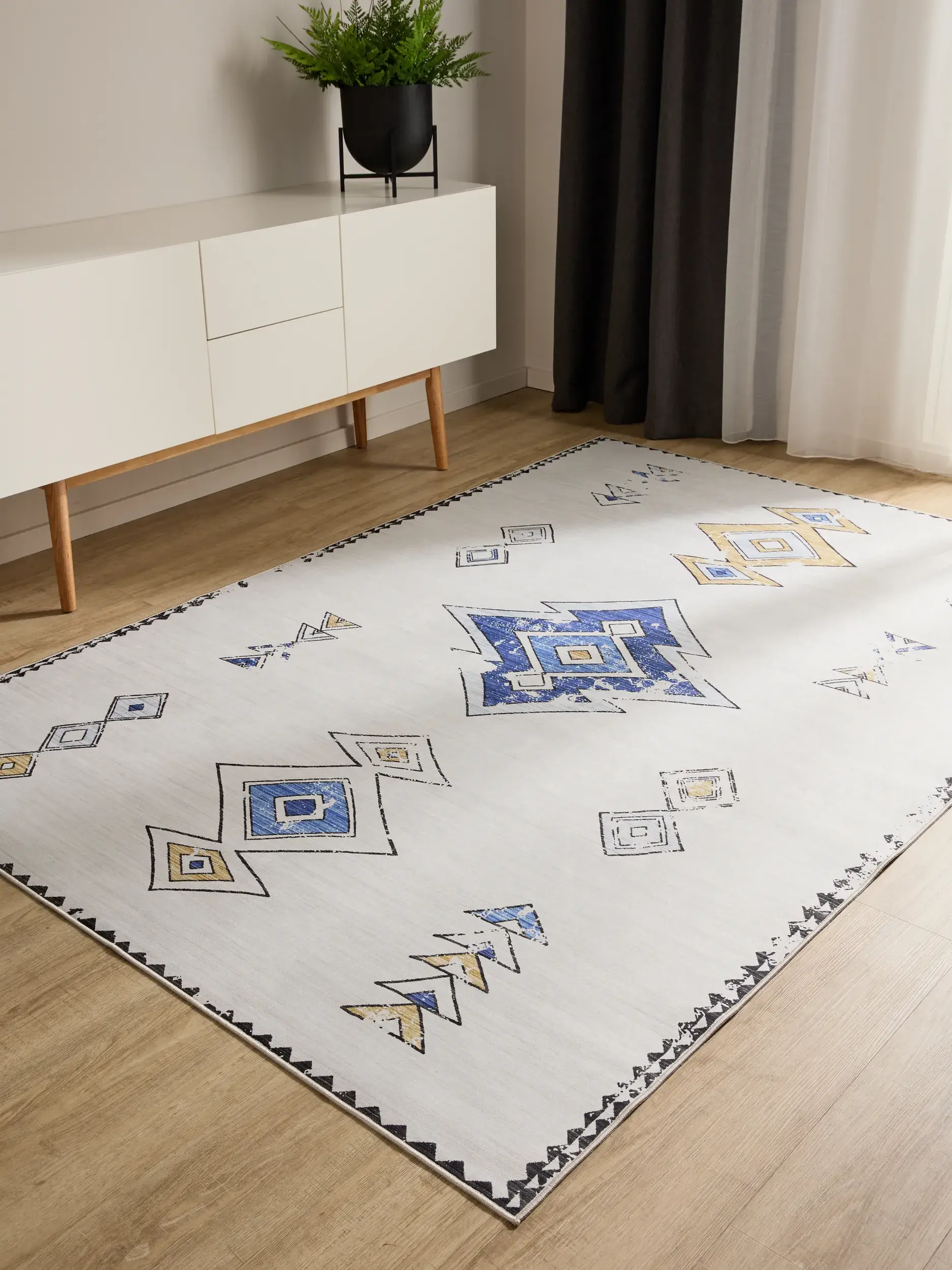 Rug made of 100% Polyester in Beige with a 100% Polyester high pile by benuta Basic