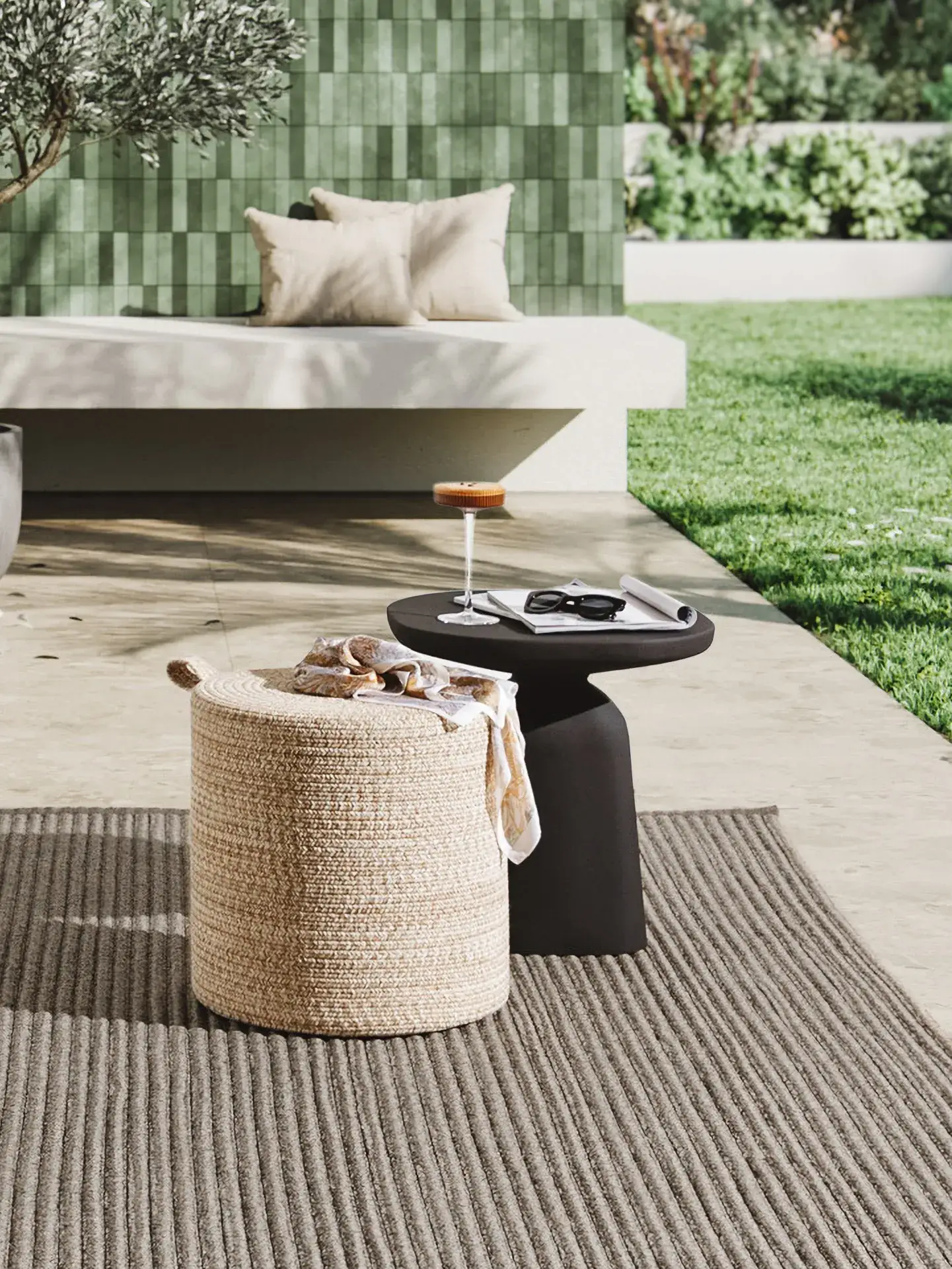 In- & Outdoor Pouf Noe Beige Einfarbig-suunnittelussa, valmistettu 100% polypropeeniaista, benuta Finestin toimesta