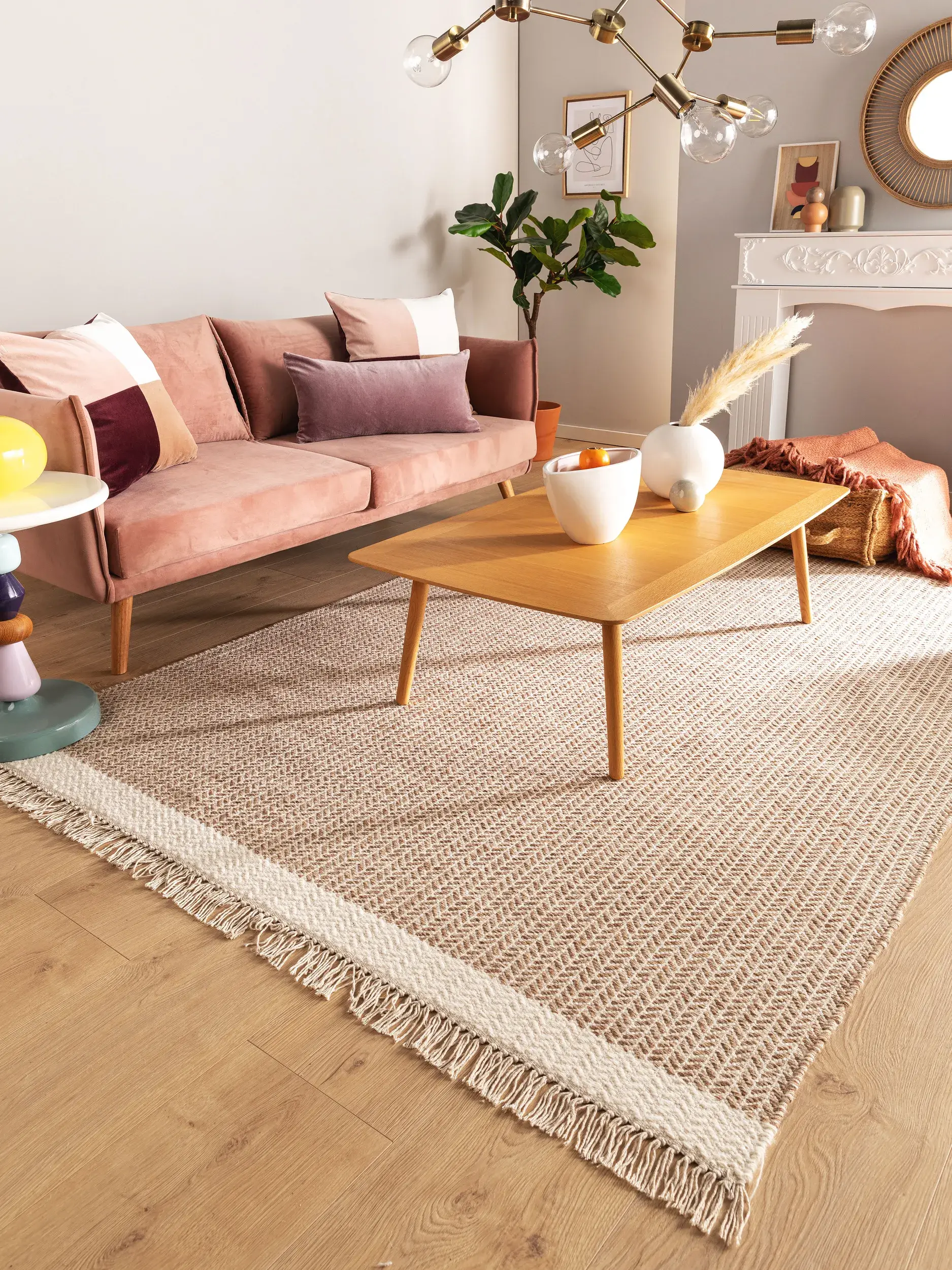 Tappeto di 60% Lana, 40% Cotone in Beige con pelo alto 60% Lana, 40% Cotone da benuta pure
