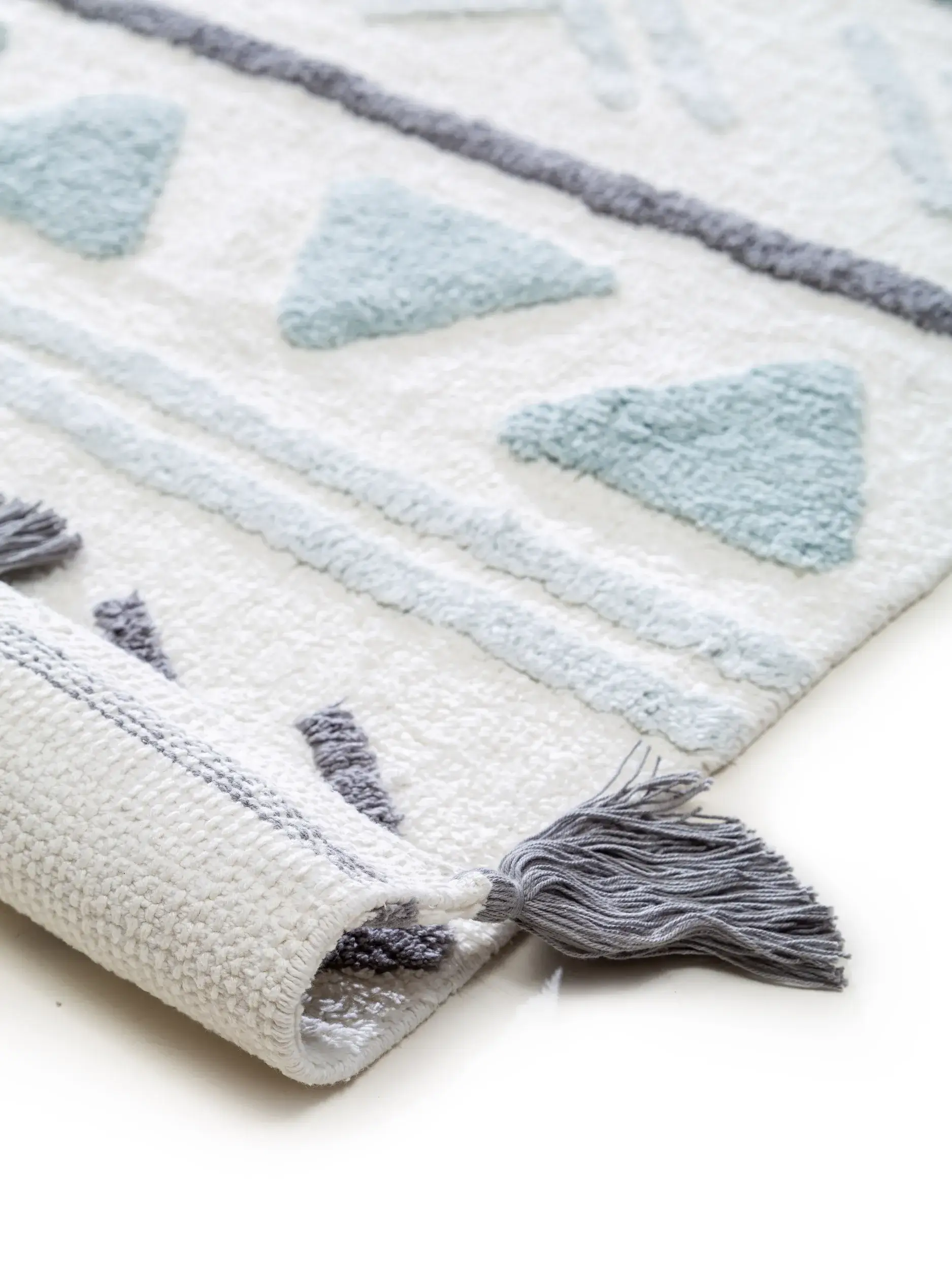 Tappeto di 100% Cotone in Azzurro con pelo alto 100% Cotone da Lytte
