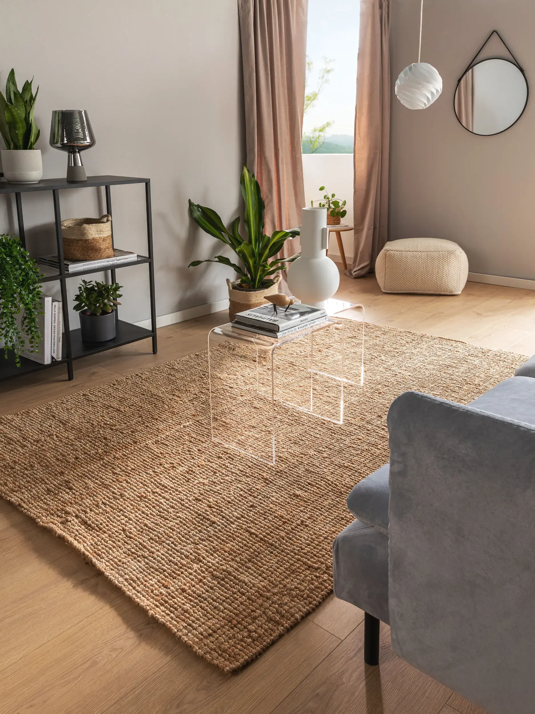 Teppich aus 100% Jute in Beige mit 100% Jute hohem Flor von benuta Pure