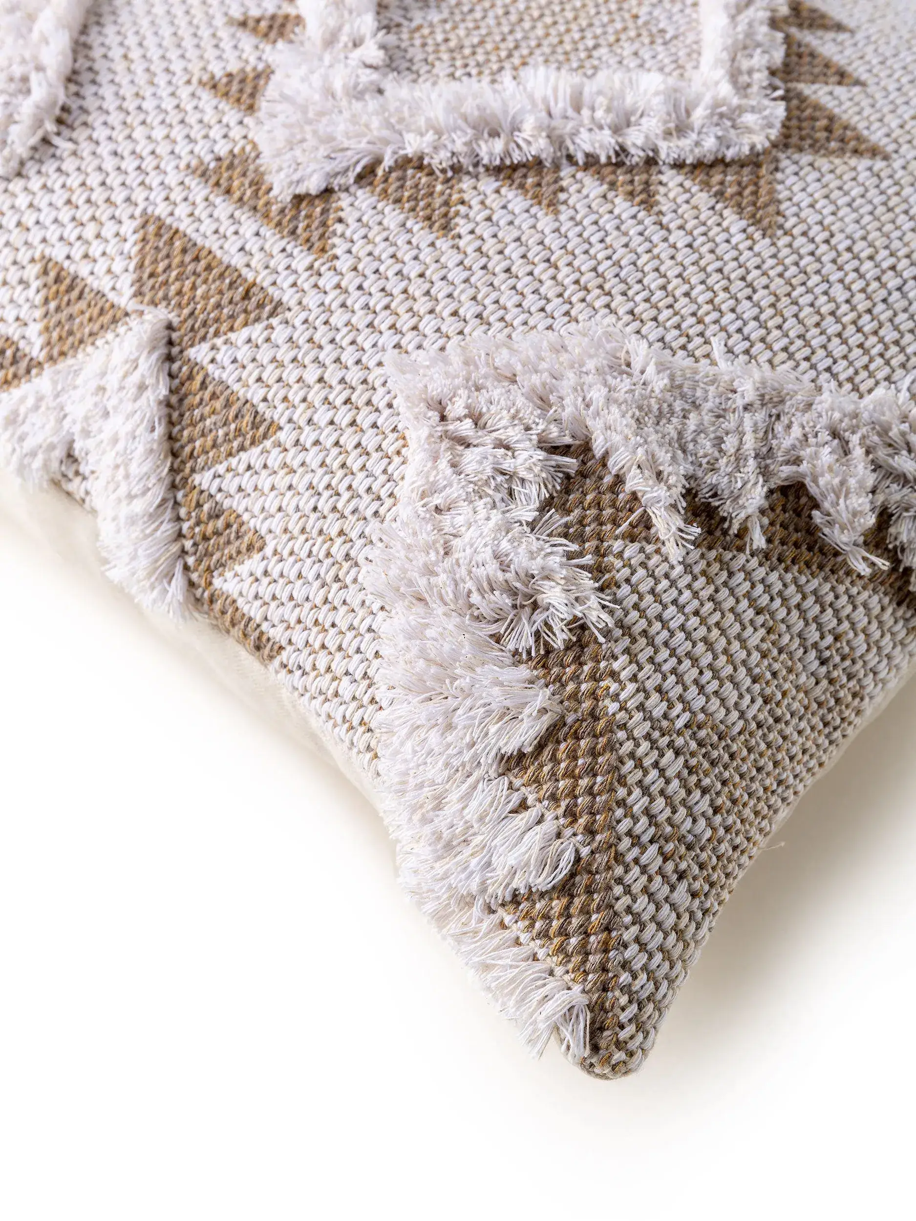 Cushion Cover Osby Cream/Taupe in Geometric design made of 100% Cotton by benuta Pop