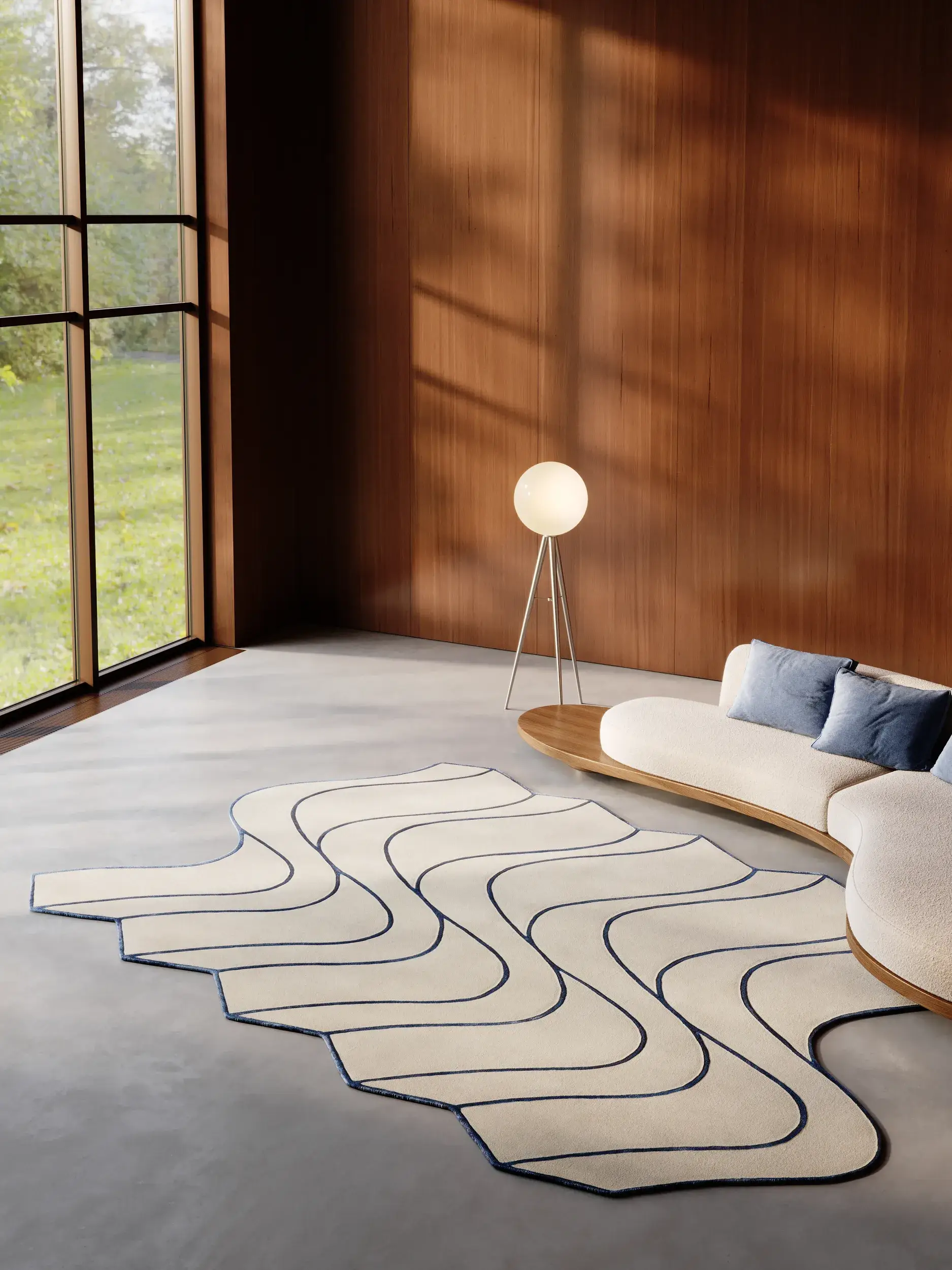 Rug made of 85% Wool, 15% Lyocell (Tencel™) in Beige with a 85% Wool, 15% Lyocell (Tencel™) high pile by benuta Finest